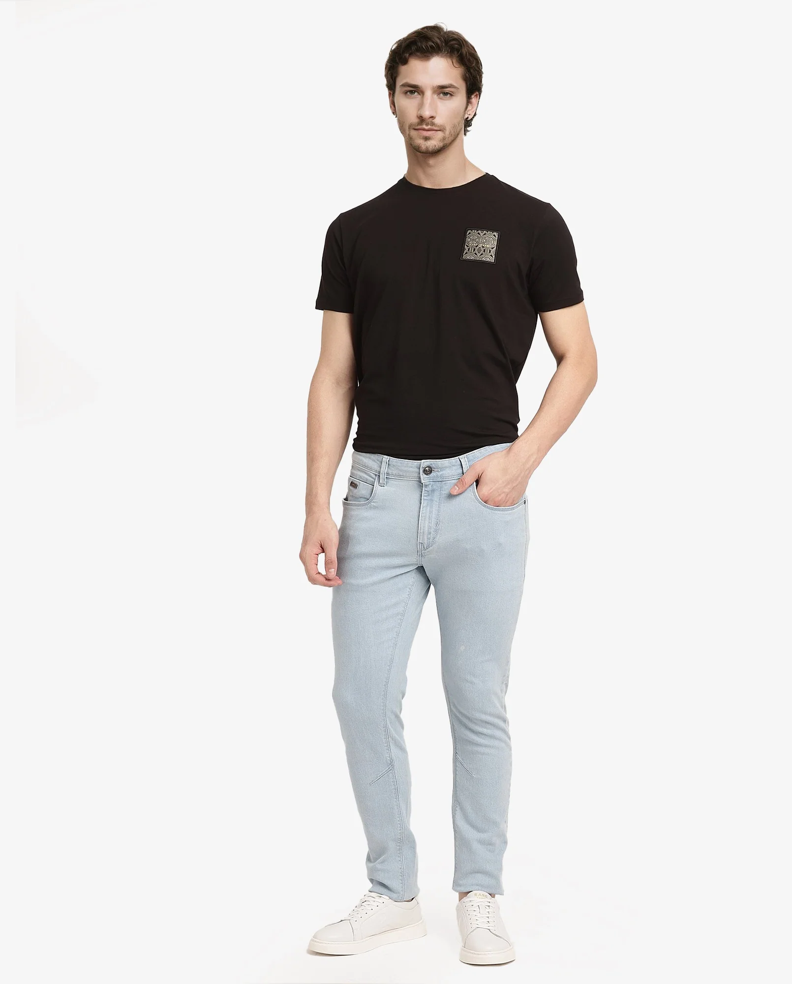 Rare Rabbit Men's Pelin Light Blue Cotton Blend Plain Hawk Slim Fit Jeans - Image 5