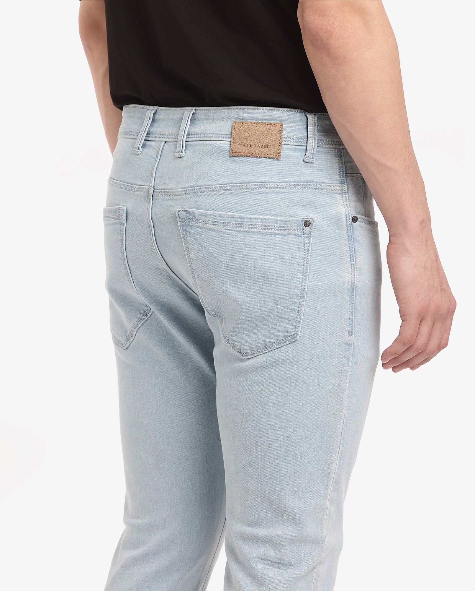 Rare Rabbit Men's Pelin Light Blue Cotton Blend Plain Hawk Slim Fit Jeans - Image 6