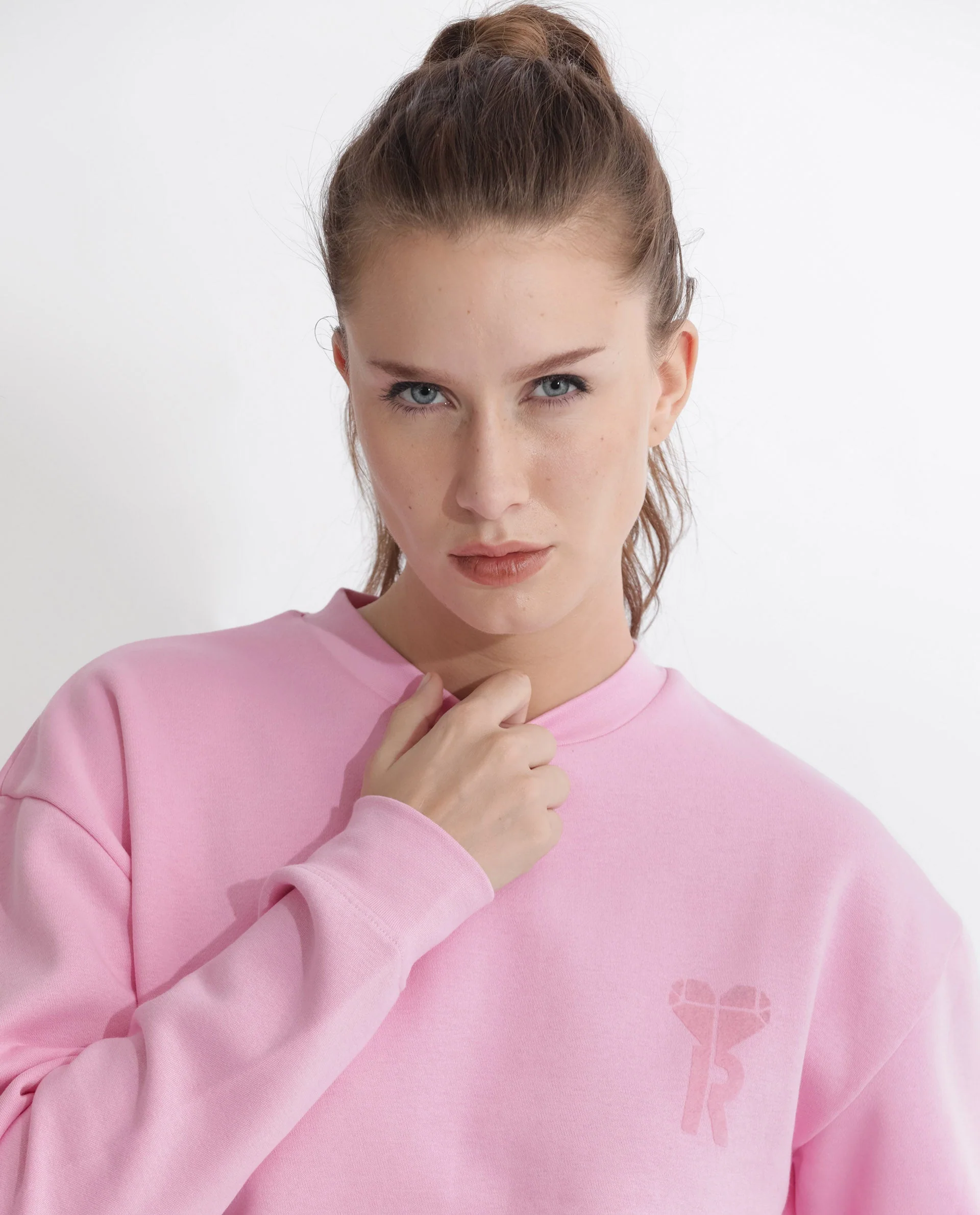 Rareism Women's Pelser Light Pink Polyester Blend Ribbed Collar Plain Cuffed Sleeve Relaxed Fit Sweatshirt - Image 12