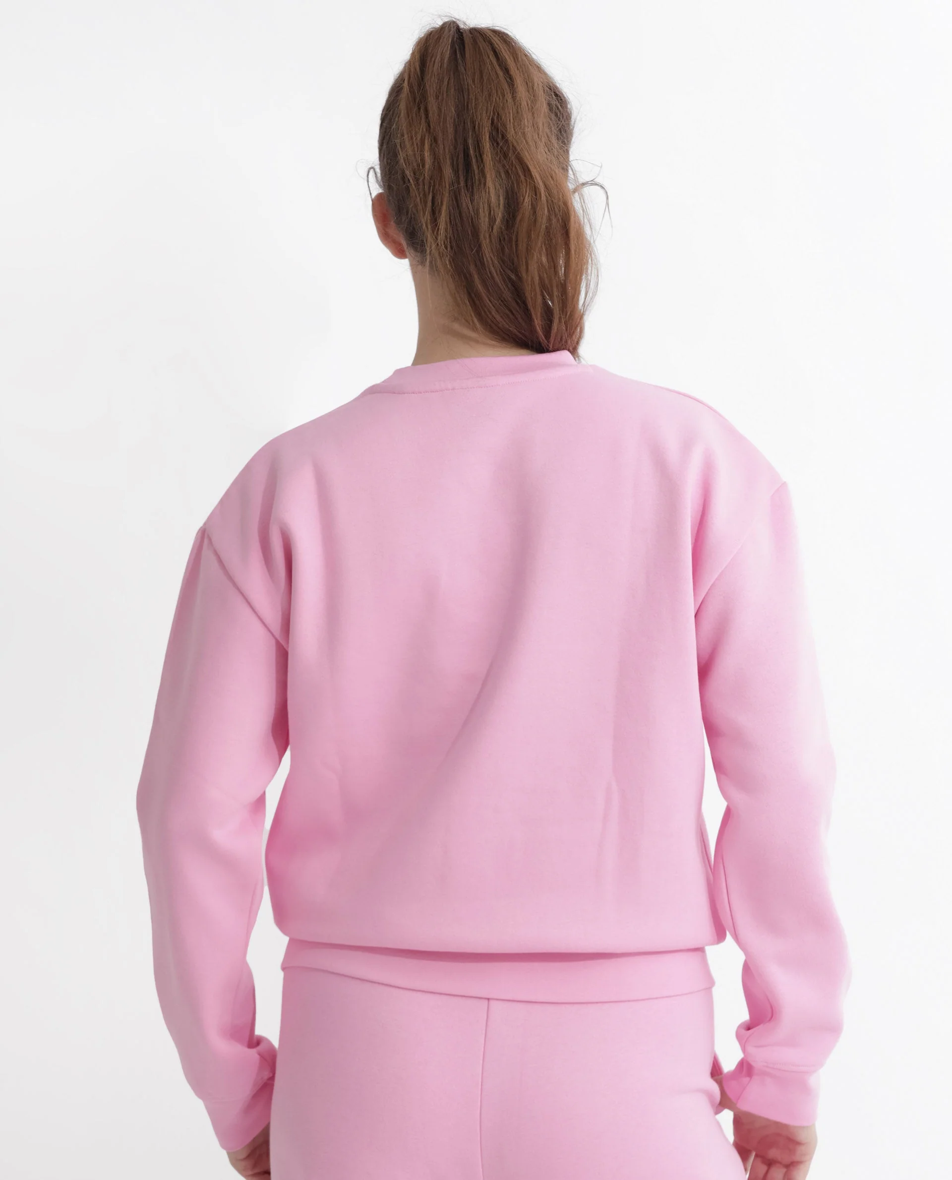 Rareism Women's Pelser Light Pink Polyester Blend Ribbed Collar Plain Cuffed Sleeve Relaxed Fit Sweatshirt - Image 5