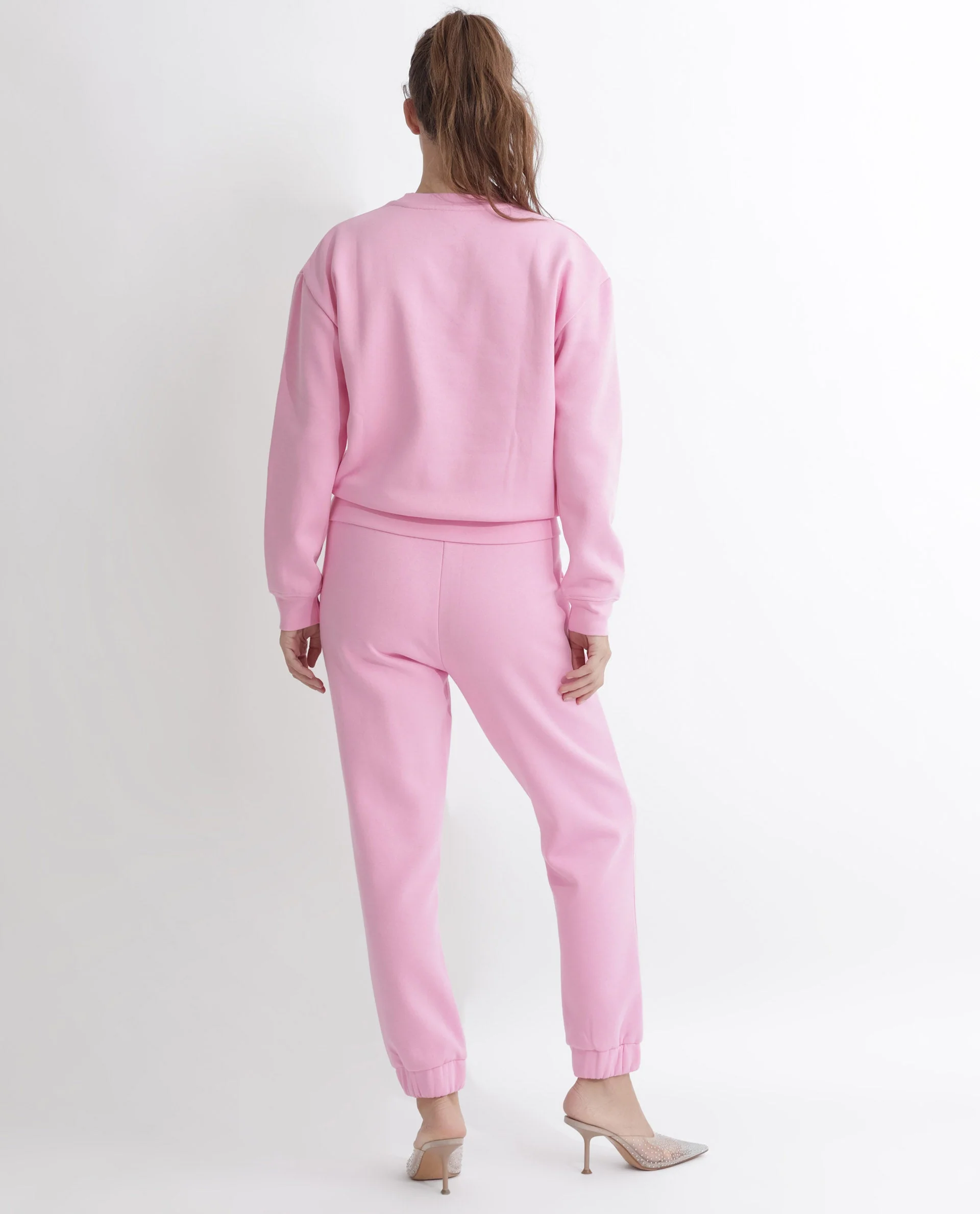 Rareism Women's Pelser Light Pink Polyester Blend Ribbed Collar Plain Cuffed Sleeve Relaxed Fit Sweatshirt - Image 6