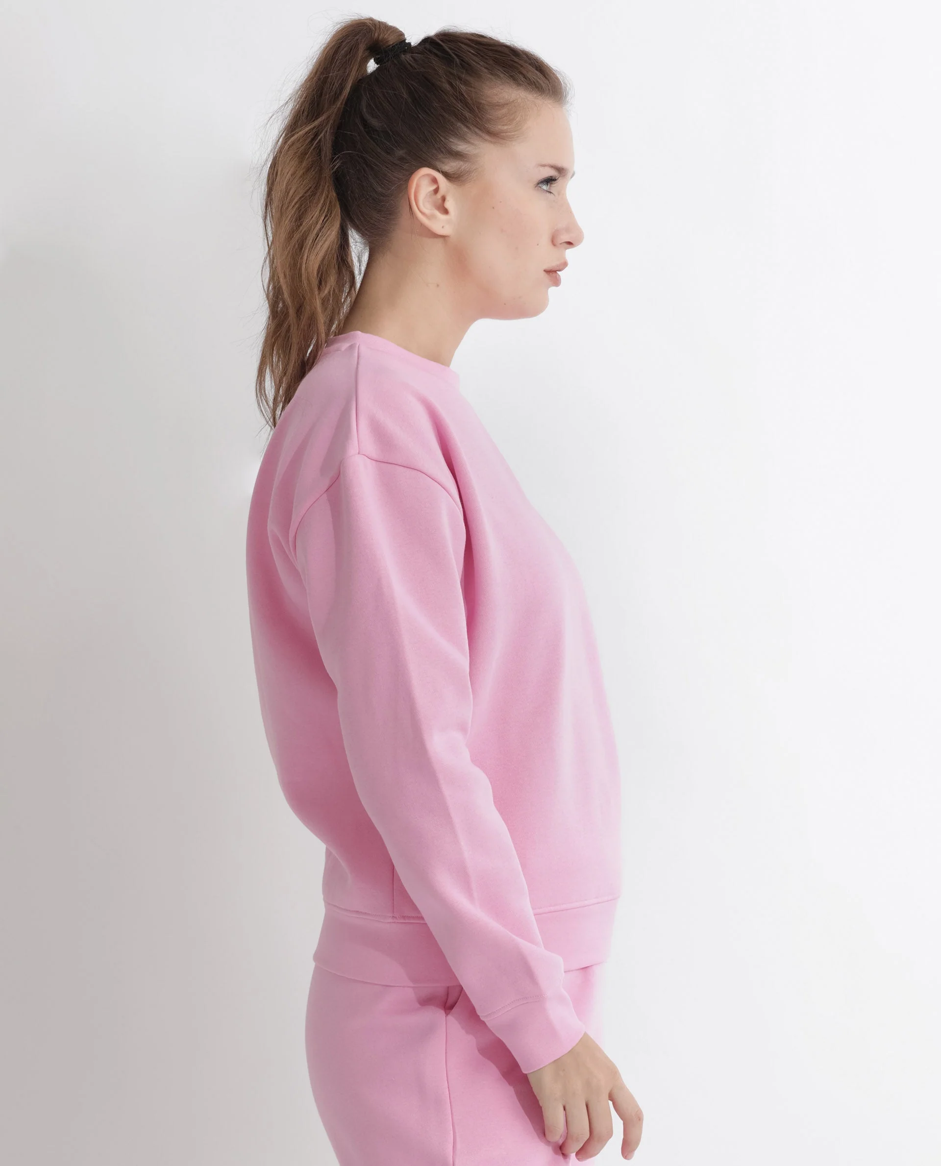 Rareism Women's Pelser Light Pink Polyester Blend Ribbed Collar Plain Cuffed Sleeve Relaxed Fit Sweatshirt - Image 8