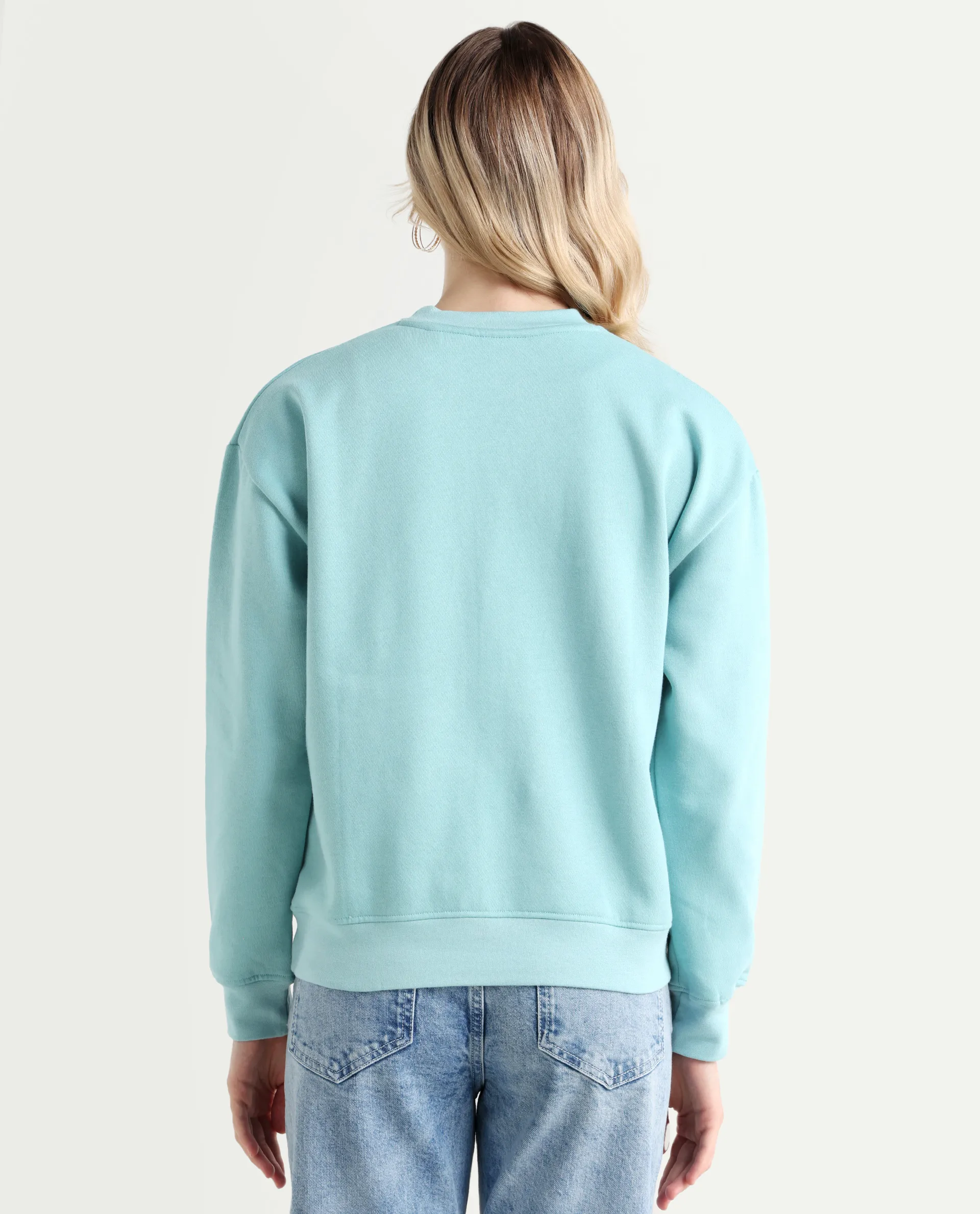Rareism Women's Pelso Turq Polyester Blend Ribbed Collar Plain Cuffed Sleeve Relaxed Fit Sweatshirt - Image 7