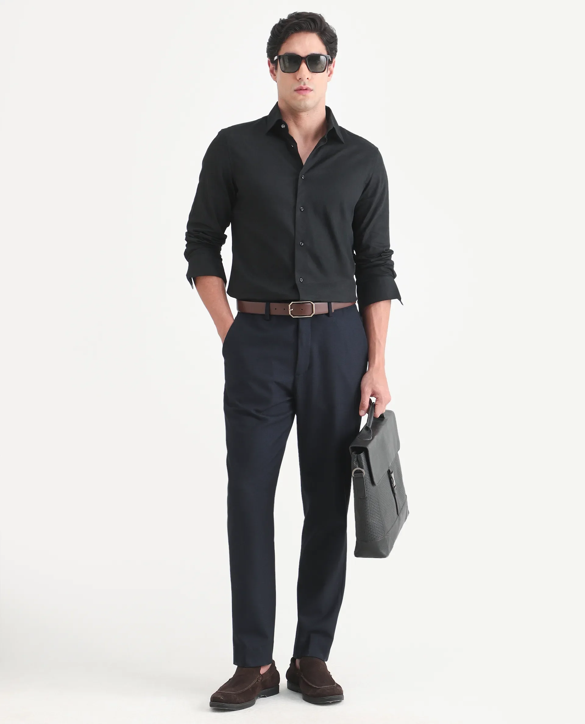 Rare Rabbit Men's Pemo Black Cotton Full Sleeve Spread Collar Regular Fit Jacquard Shirt - Image 2