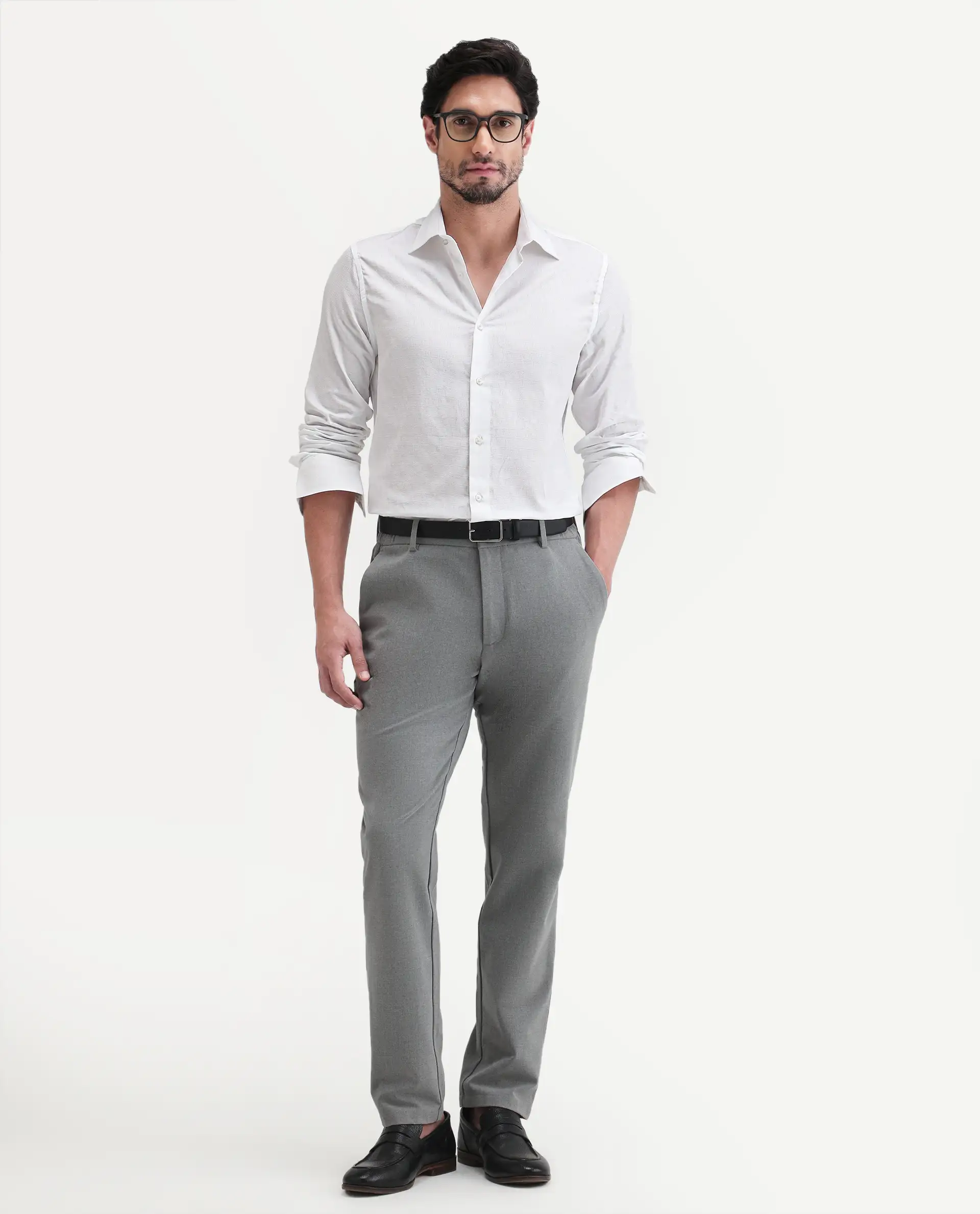 Rare Rabbit Men's Pemo White Cotton Full Sleeve Spread Collar Regular Fit Jacquard Shirt - Image 2