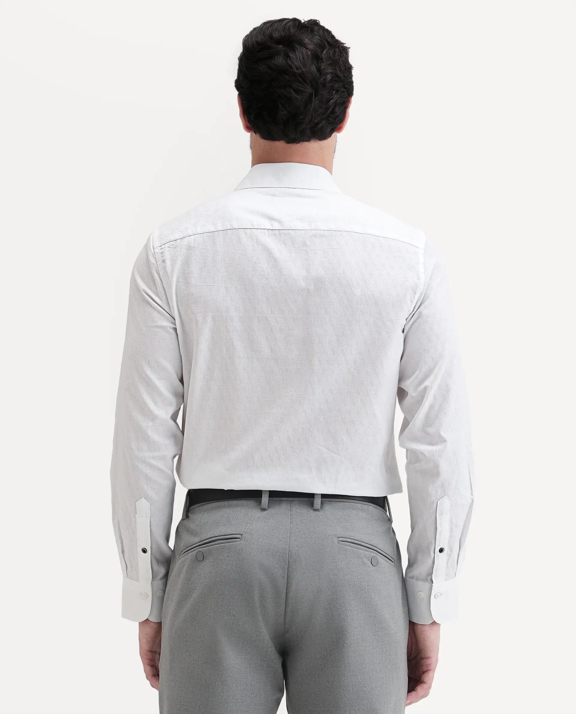 Rare Rabbit Men's Pemo White Cotton Full Sleeve Spread Collar Regular Fit Jacquard Shirt - Image 7