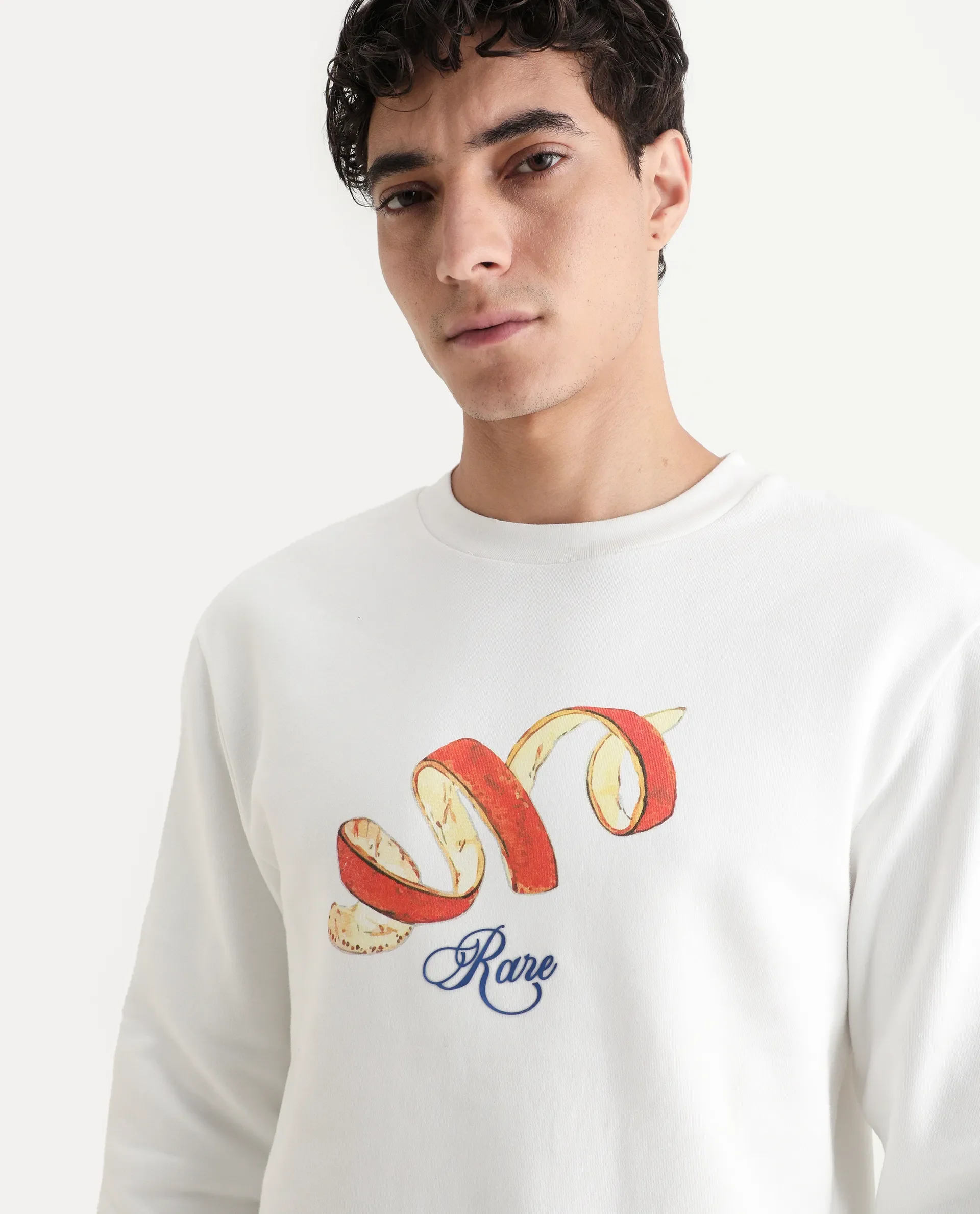 Rare Rabbit Men's Pend White Cotton Graphic Print Boxy Fit Full Sleeve Crew Neck Sweatshirt - Image 3