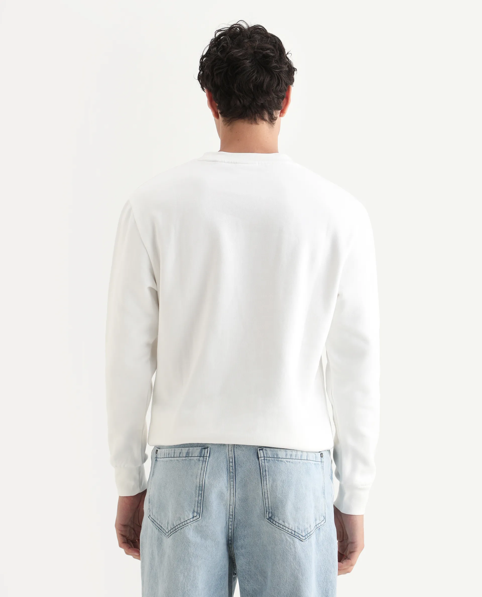 Rare Rabbit Men's Pend White Cotton Graphic Print Boxy Fit Full Sleeve Crew Neck Sweatshirt - Image 7
