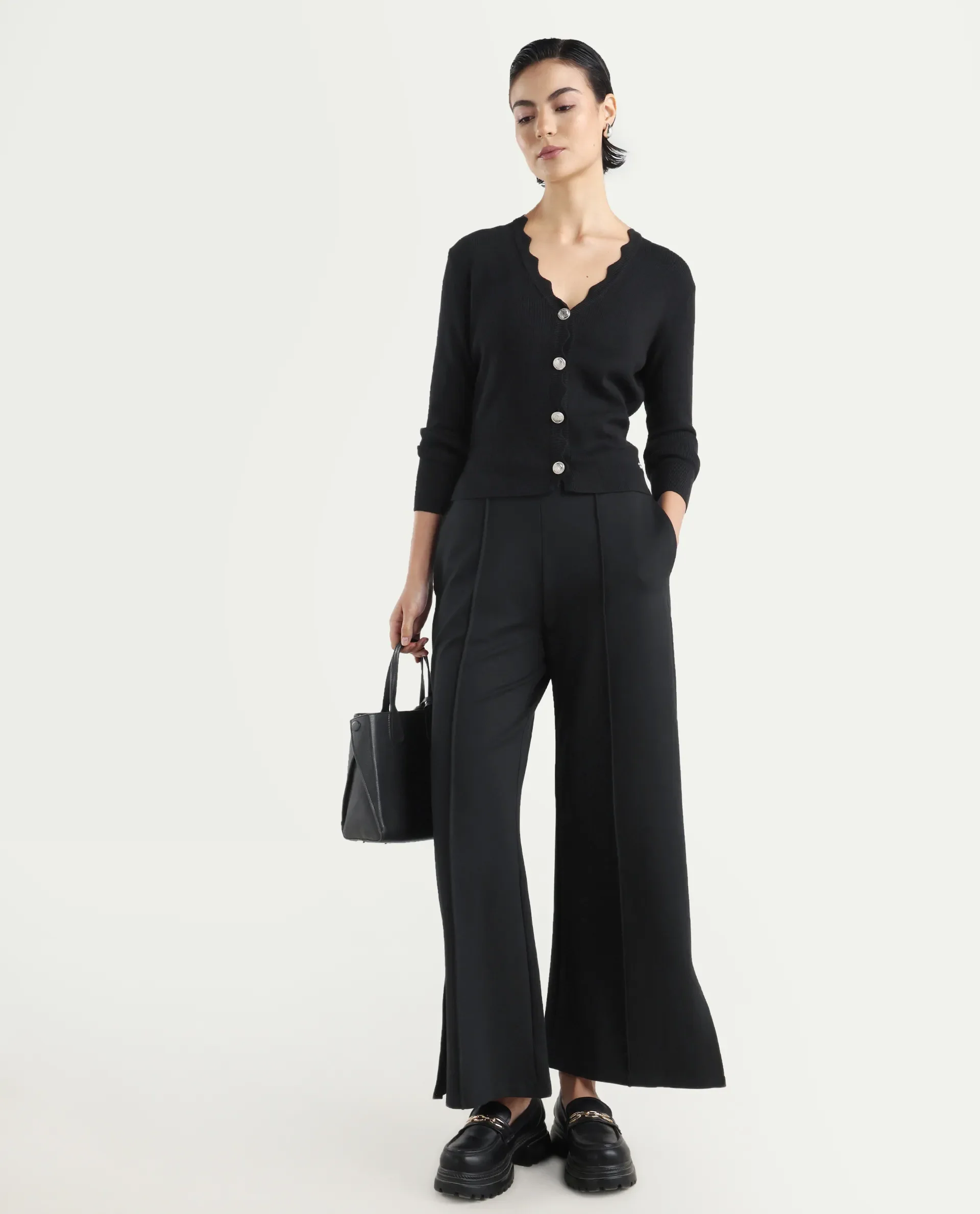Rareism Women's Pendik Black V-Neck Plain Regular Fitted Top - Image 2