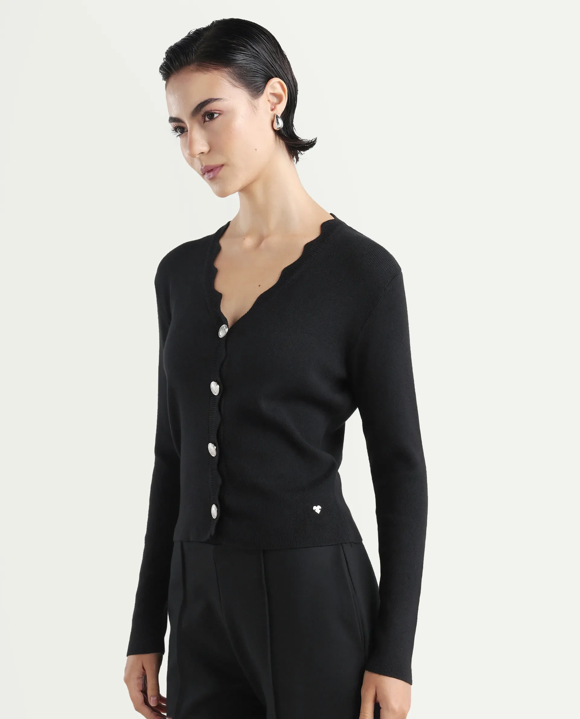 Rareism Women's Pendik Black V-Neck Plain Regular Fitted Top - Image 5