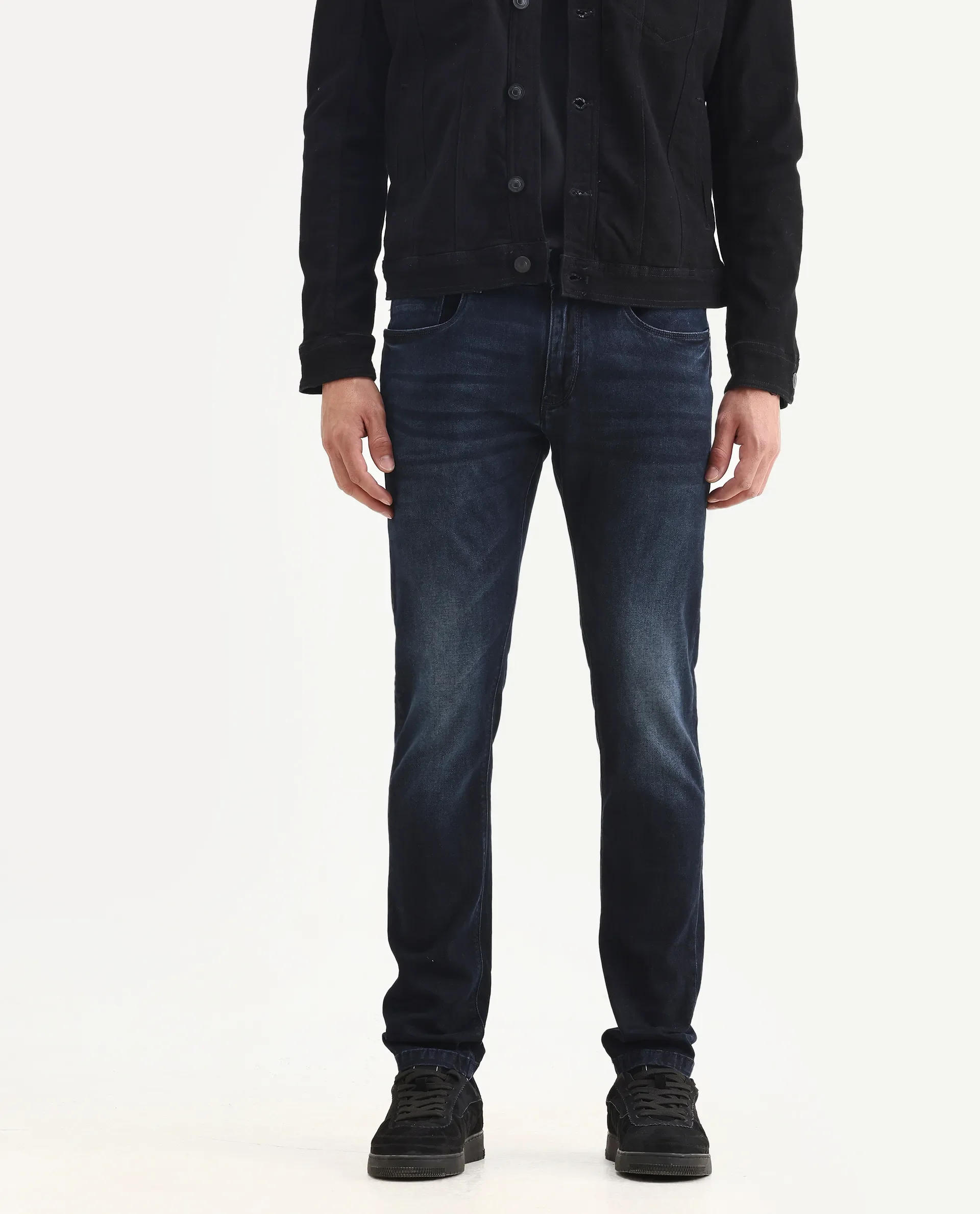 Rare Rabbit Men's Penelope Navy Cotton Plain Hawk Slim Fit Jeans - Image 2