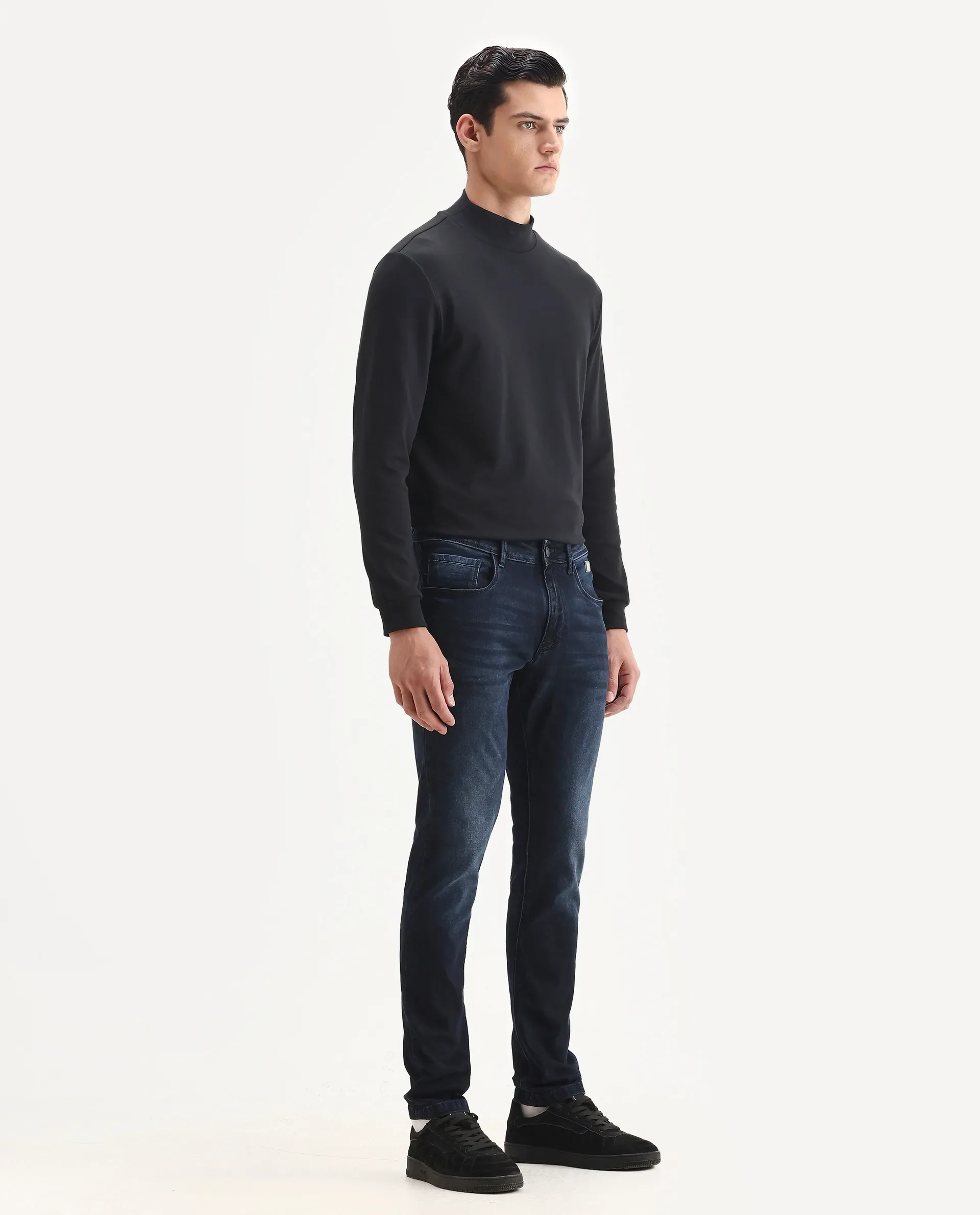Rare Rabbit Men's Penelope Navy Cotton Plain Hawk Slim Fit Jeans - Image 7