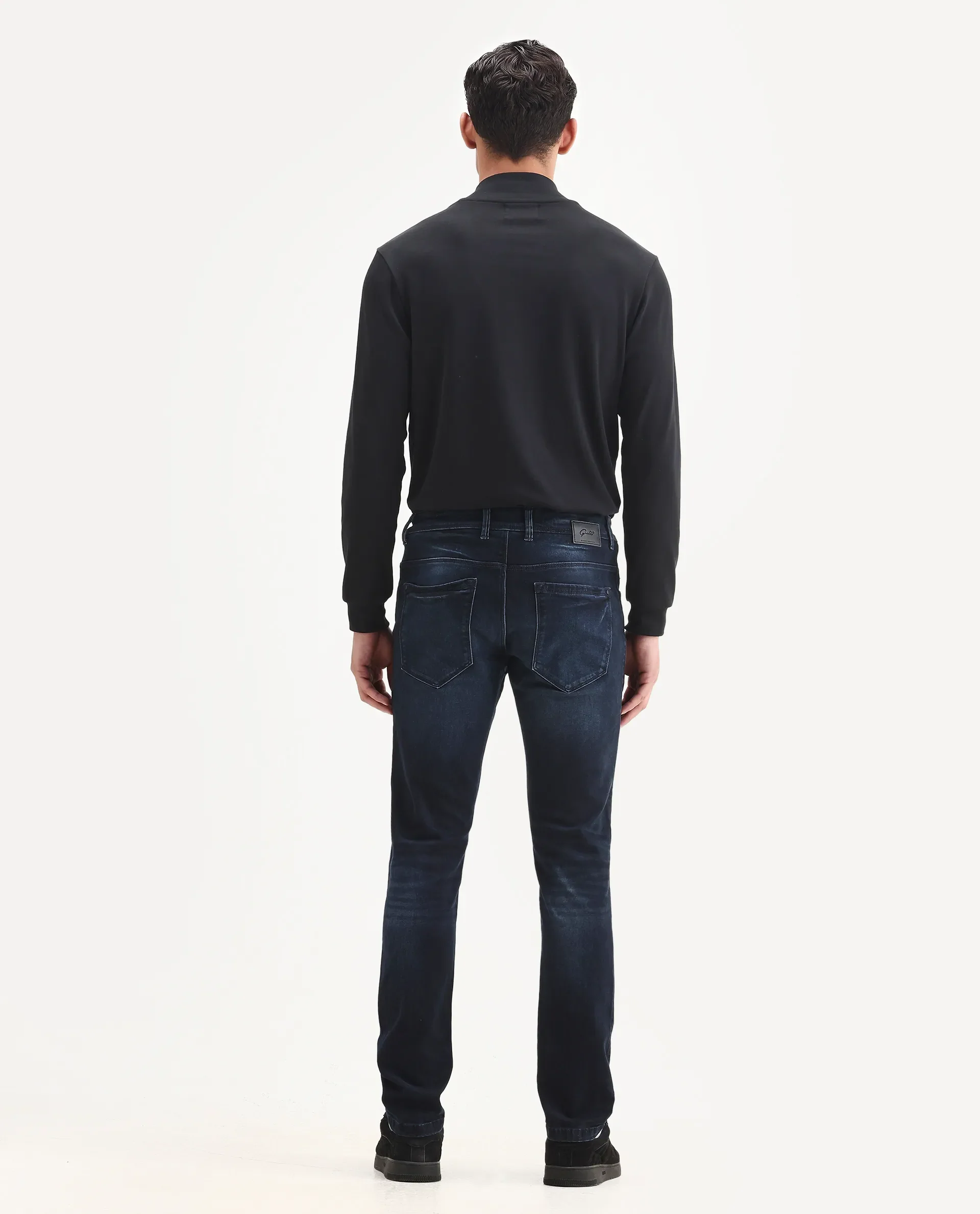 Rare Rabbit Men's Penelope Navy Cotton Plain Hawk Slim Fit Jeans - Image 8