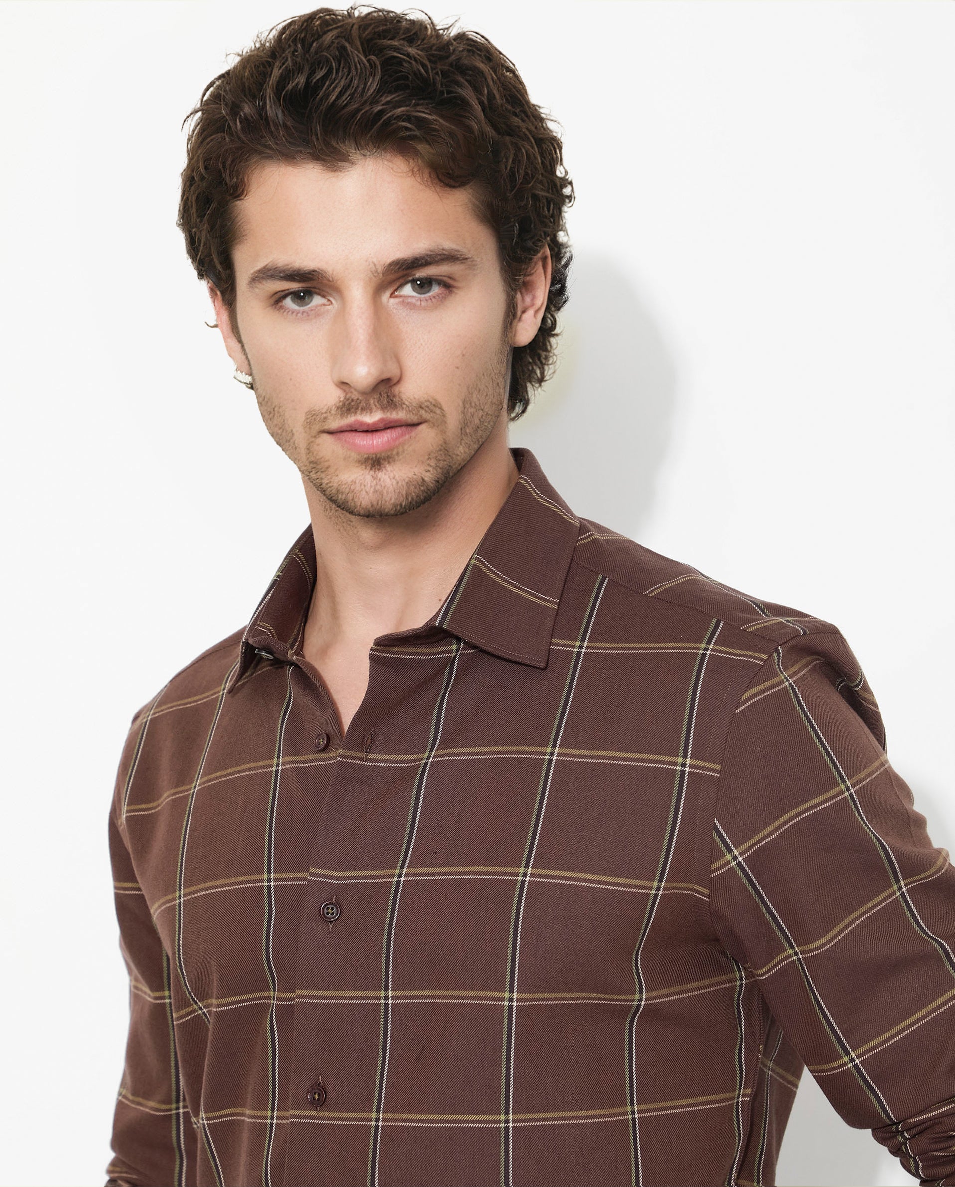 Rare Rabbit Men's Penza Brown Cotton Checked Print Regular Fit Full Sleeve Collared Shirt - Image 4
