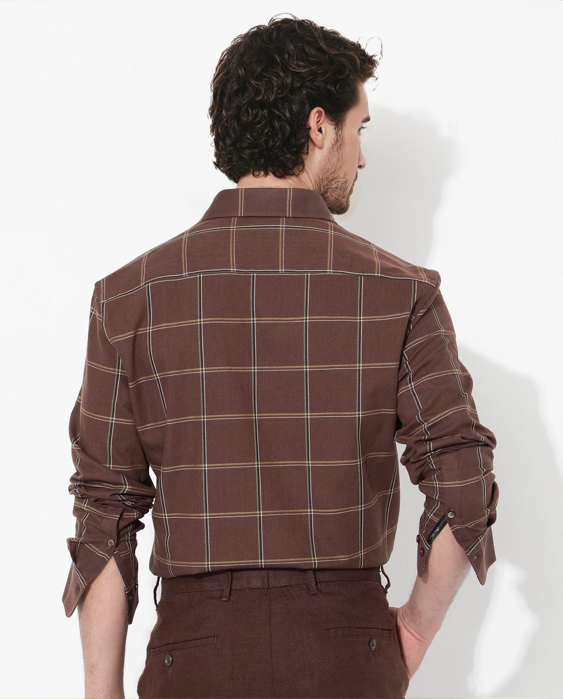 Rare Rabbit Men's Penza Brown Cotton Checked Print Regular Fit Full Sleeve Collared Shirt - Image 7