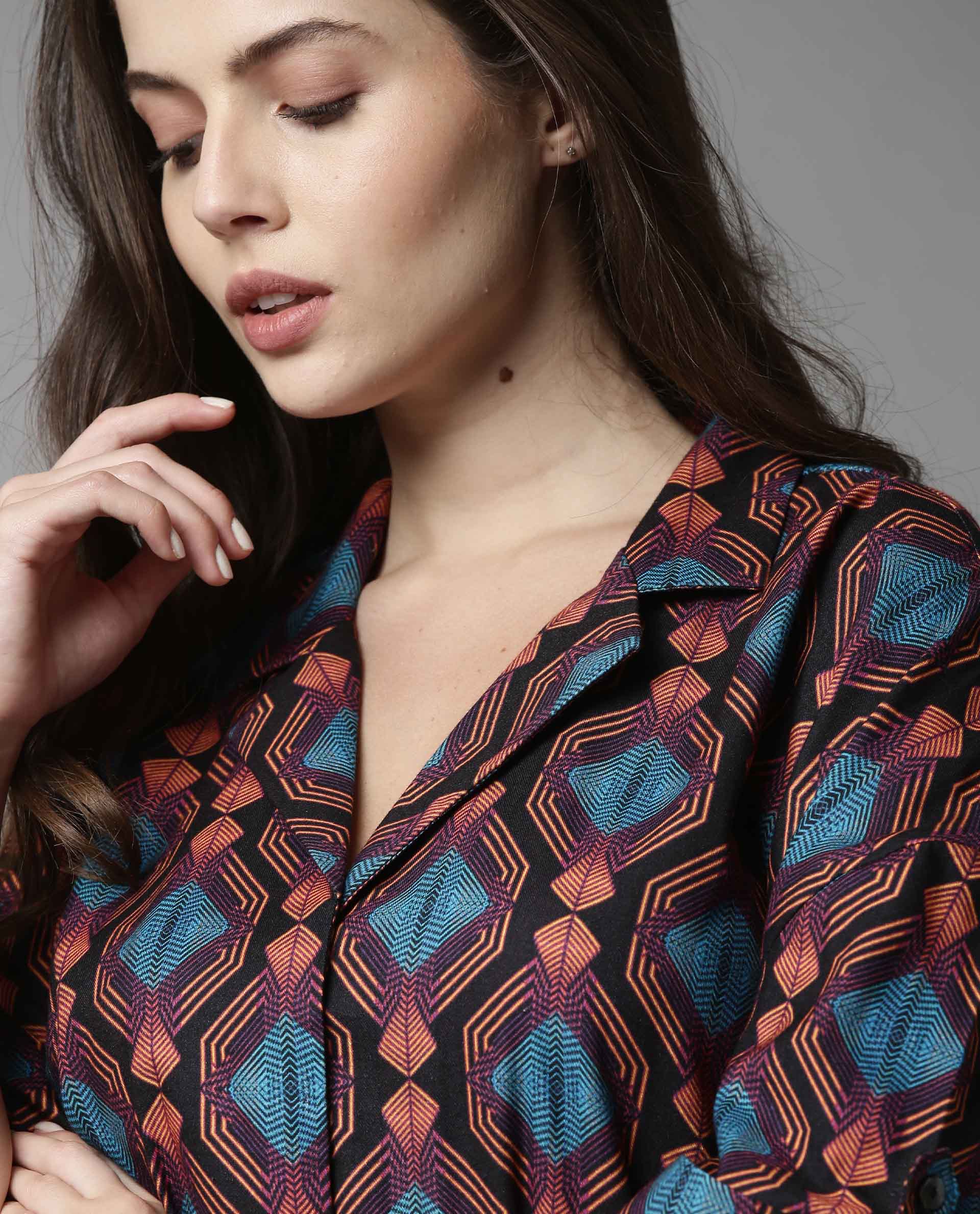 Rareism Women Peppy Black Top Full Sleeves Printed - Image 3