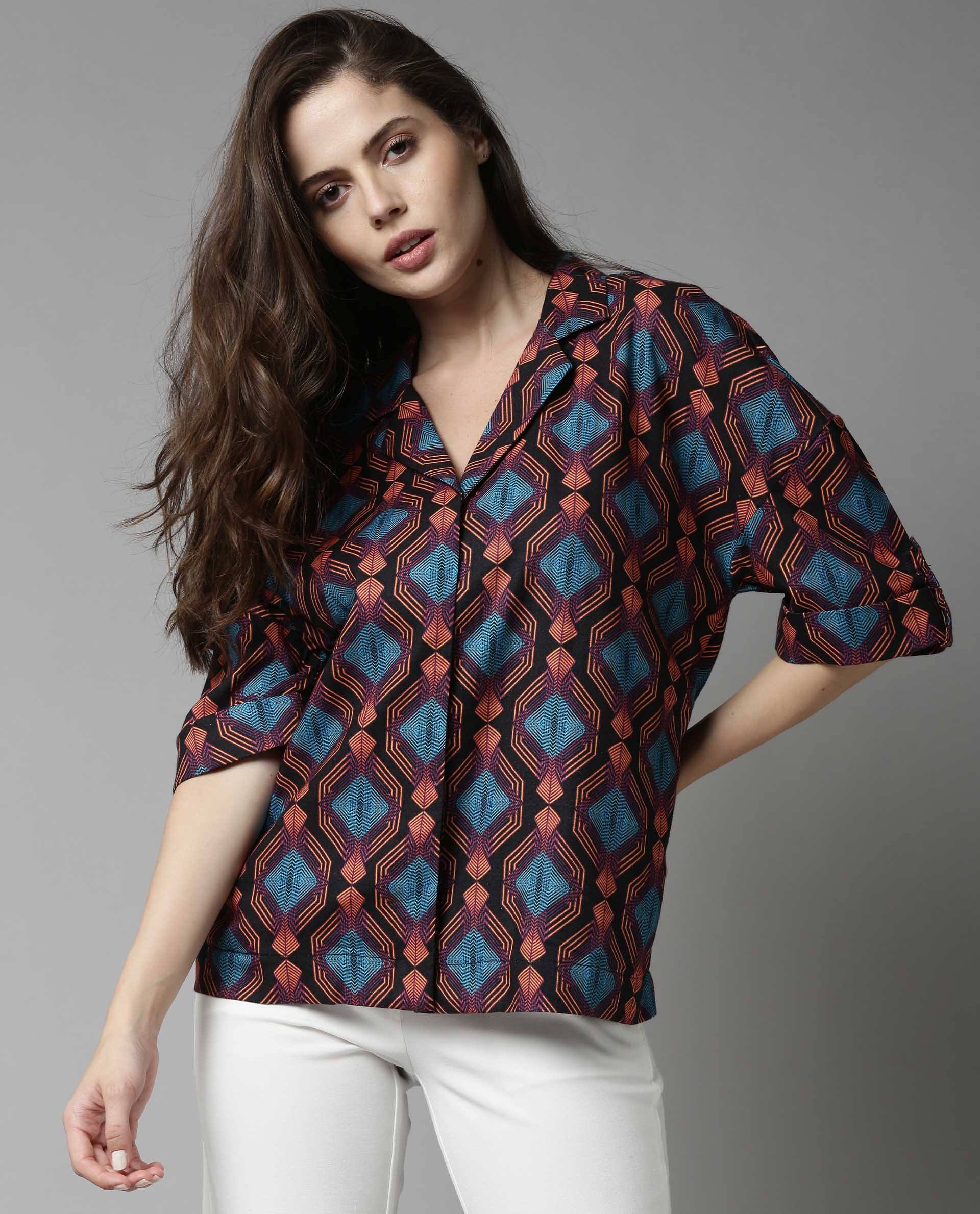Rareism Women Peppy Black Top Full Sleeves Printed - Image 5