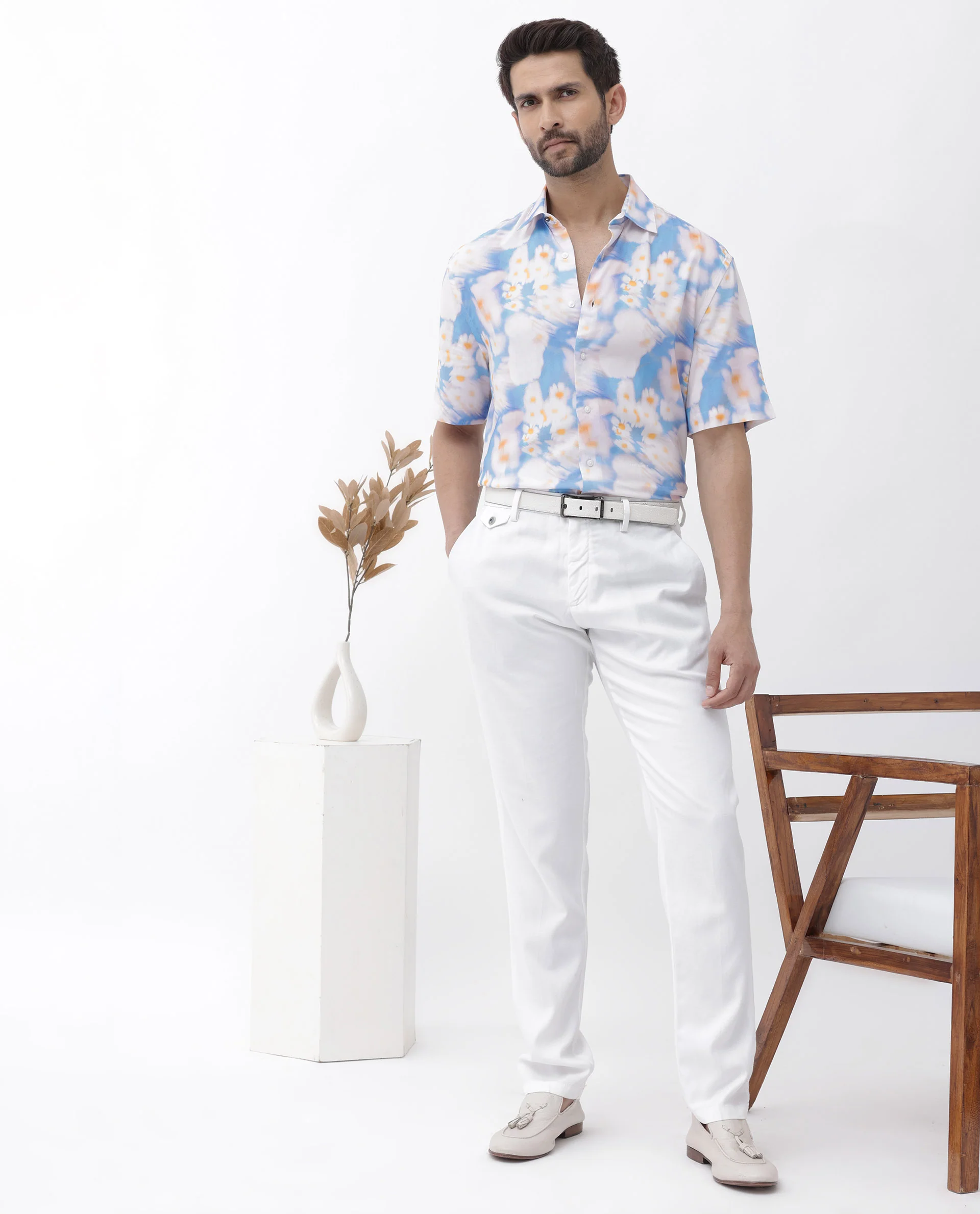 Rare Rabbit Men's Percim Blue Viscose Floral Print Boxy Fit Half Sleeve Collared Shirt - Image 2