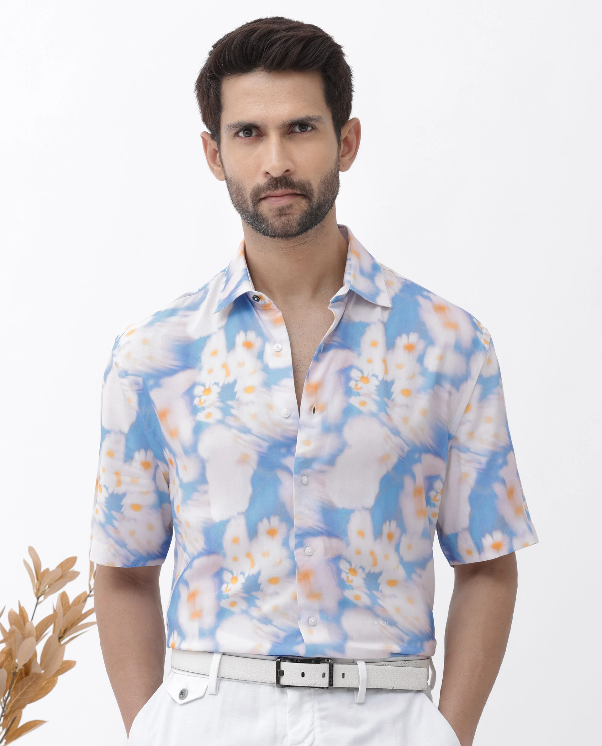 Rare Rabbit Men's Percim Blue Viscose Floral Print Boxy Fit Half Sleeve Collared Shirt - Image 3