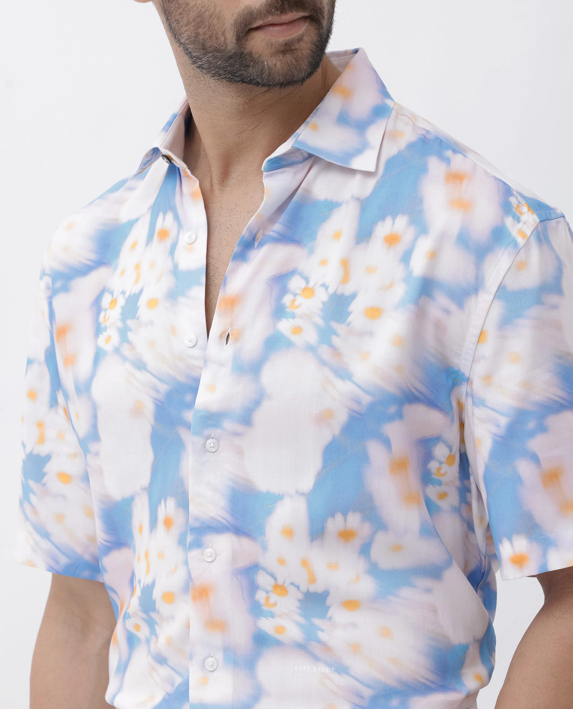 Rare Rabbit Men's Percim Blue Viscose Floral Print Boxy Fit Half Sleeve Collared Shirt - Image 4