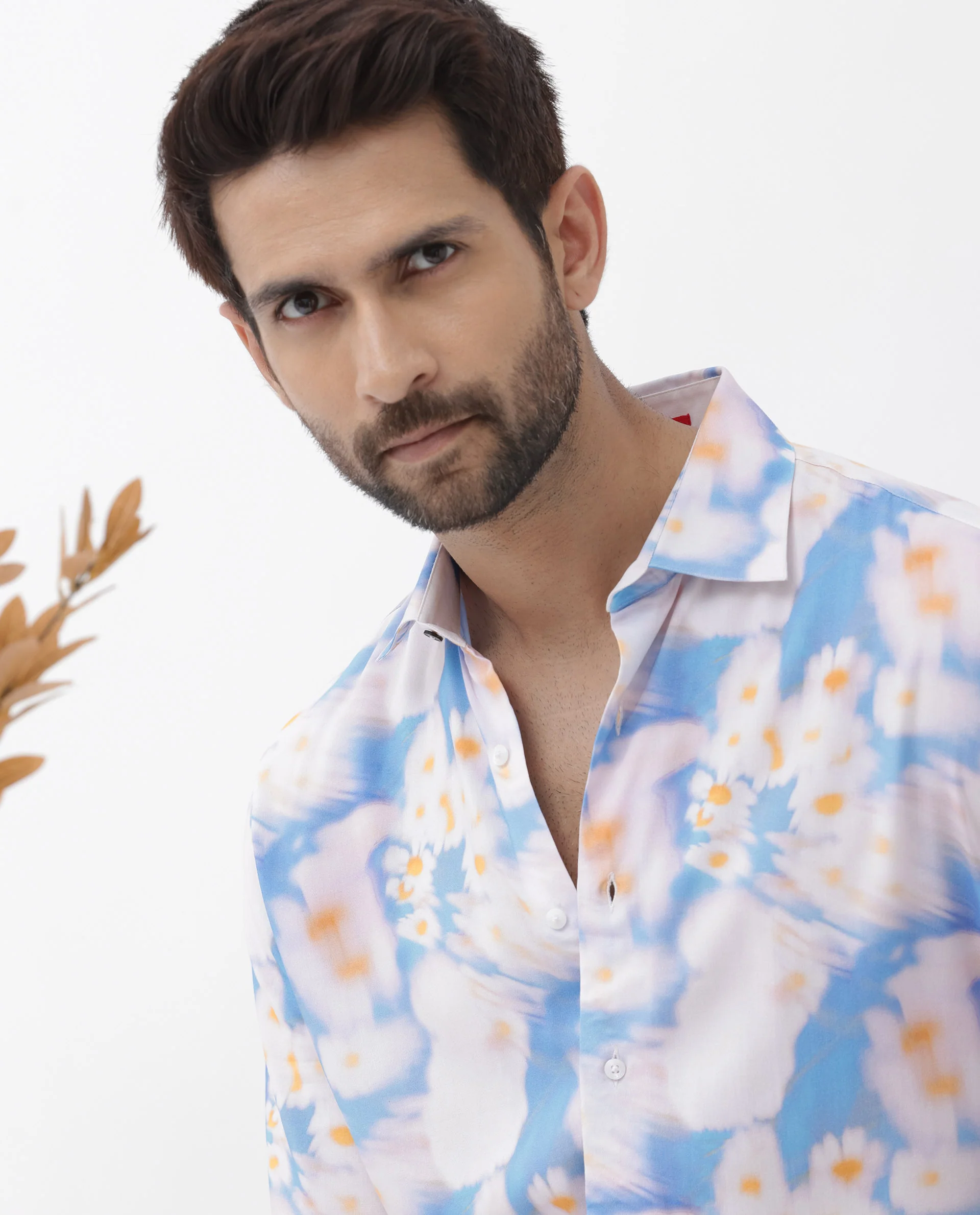 Rare Rabbit Men's Percim Blue Viscose Floral Print Boxy Fit Half Sleeve Collared Shirt - Image 6