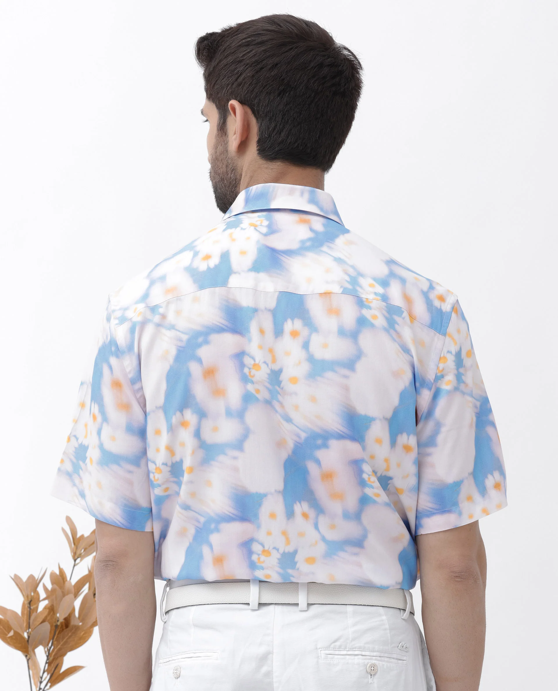 Rare Rabbit Men's Percim Blue Viscose Floral Print Boxy Fit Half Sleeve Collared Shirt - Image 7