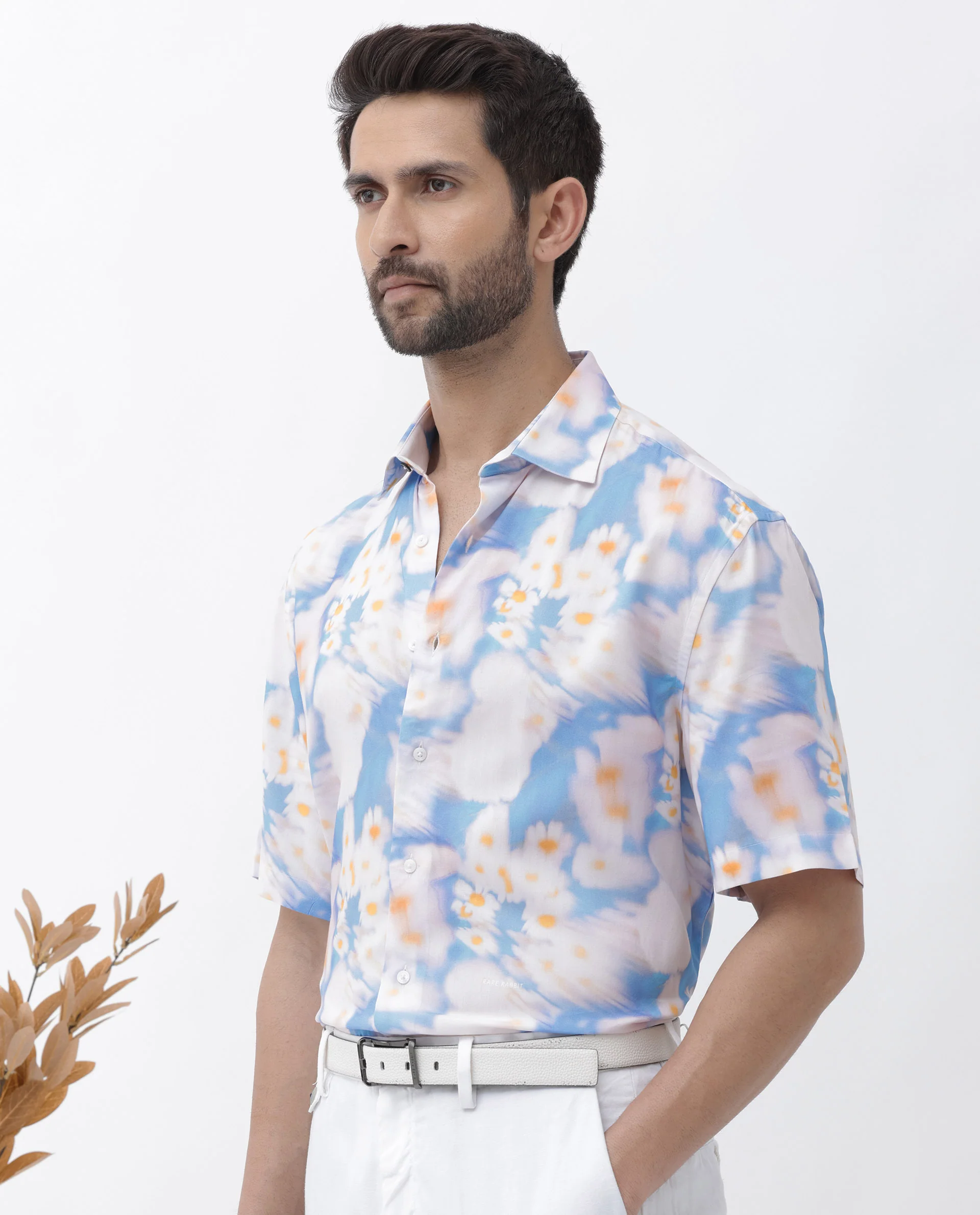 Rare Rabbit Men's Percim Blue Viscose Floral Print Boxy Fit Half Sleeve Collared Shirt - Image 8