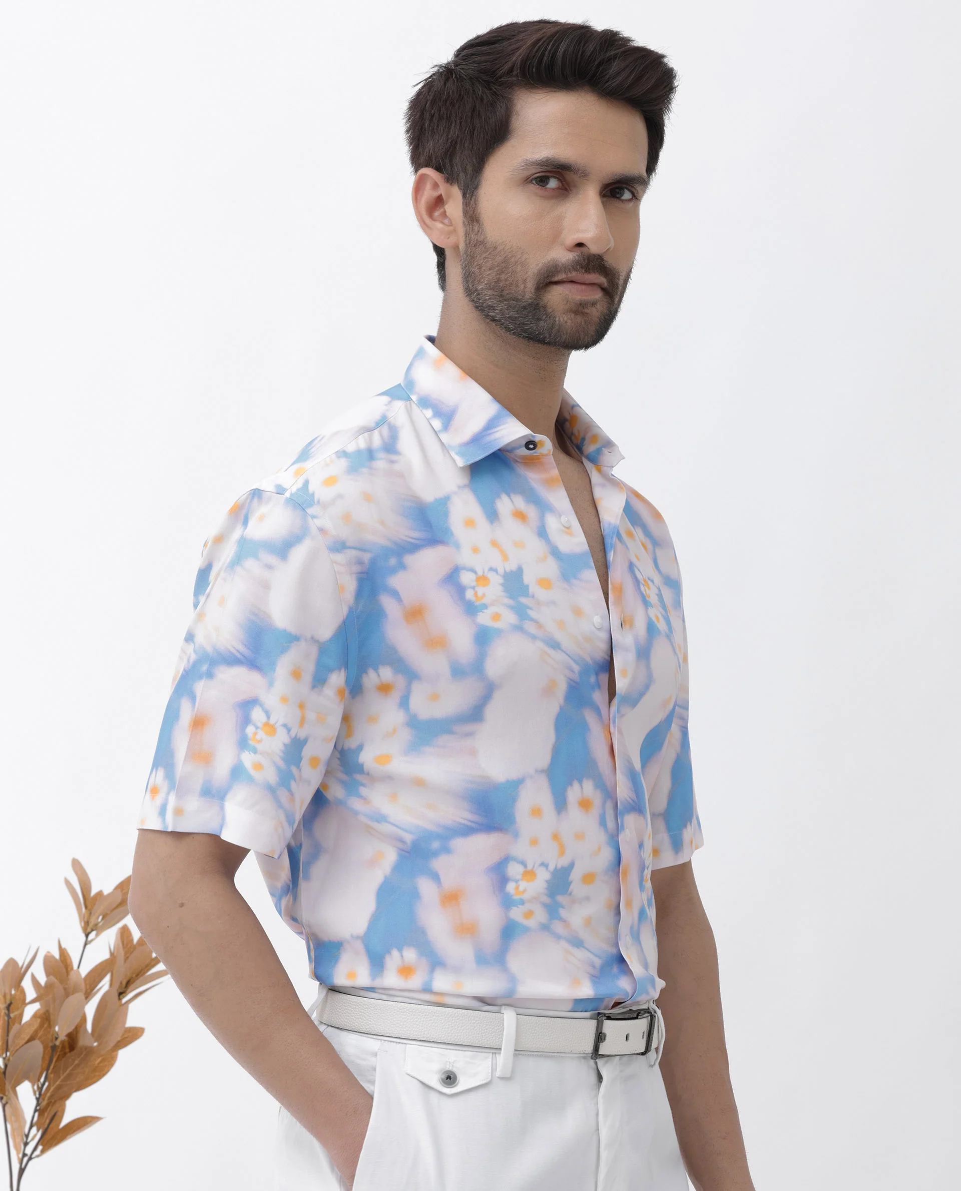 Rare Rabbit Men's Percim Blue Viscose Floral Print Boxy Fit Half Sleeve Collared Shirt - Image 9