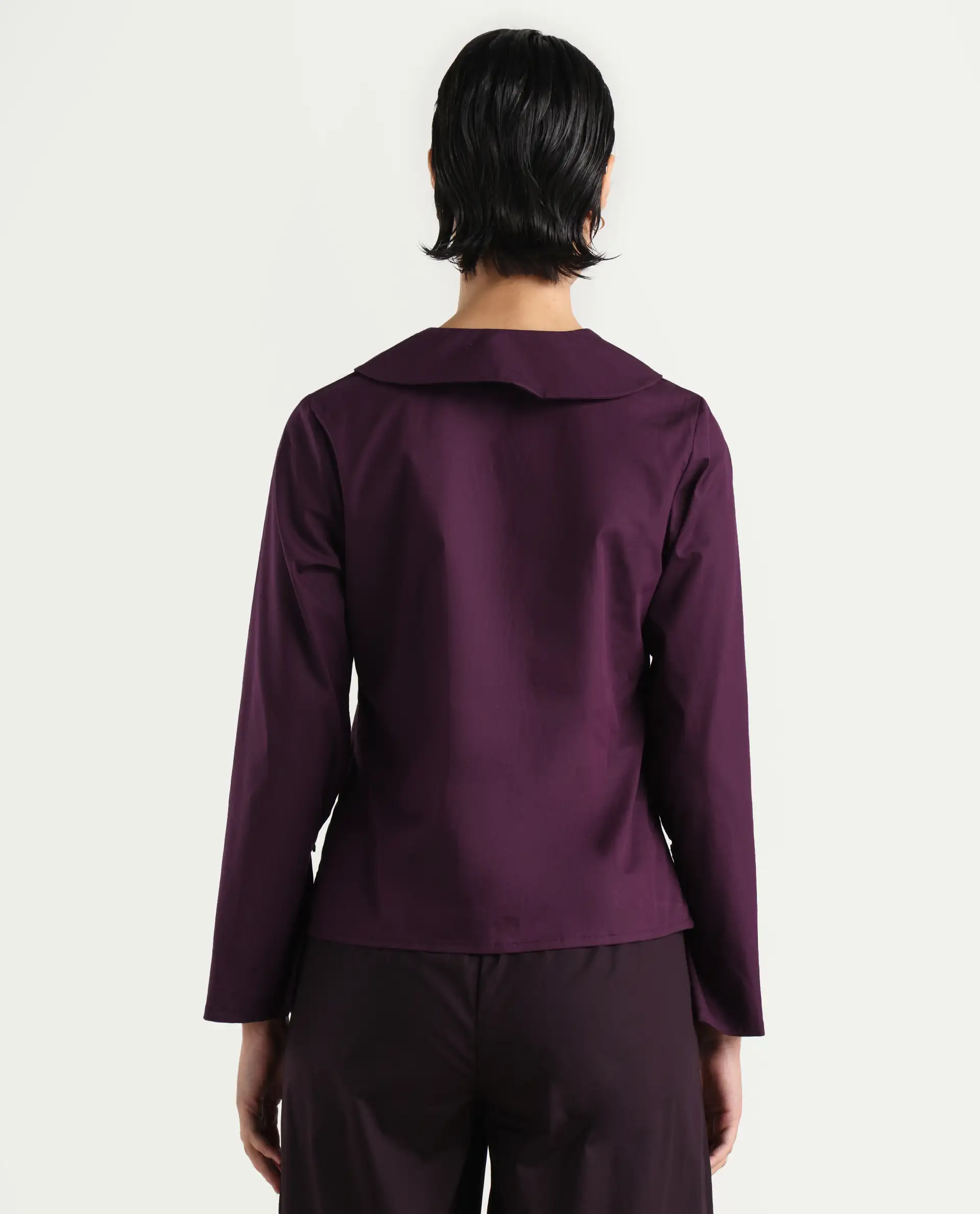 Rareism Women's Perdu Purple Cotton Blend V-Neck Plain Bell Sleeve Regular Fit Top - Image 7