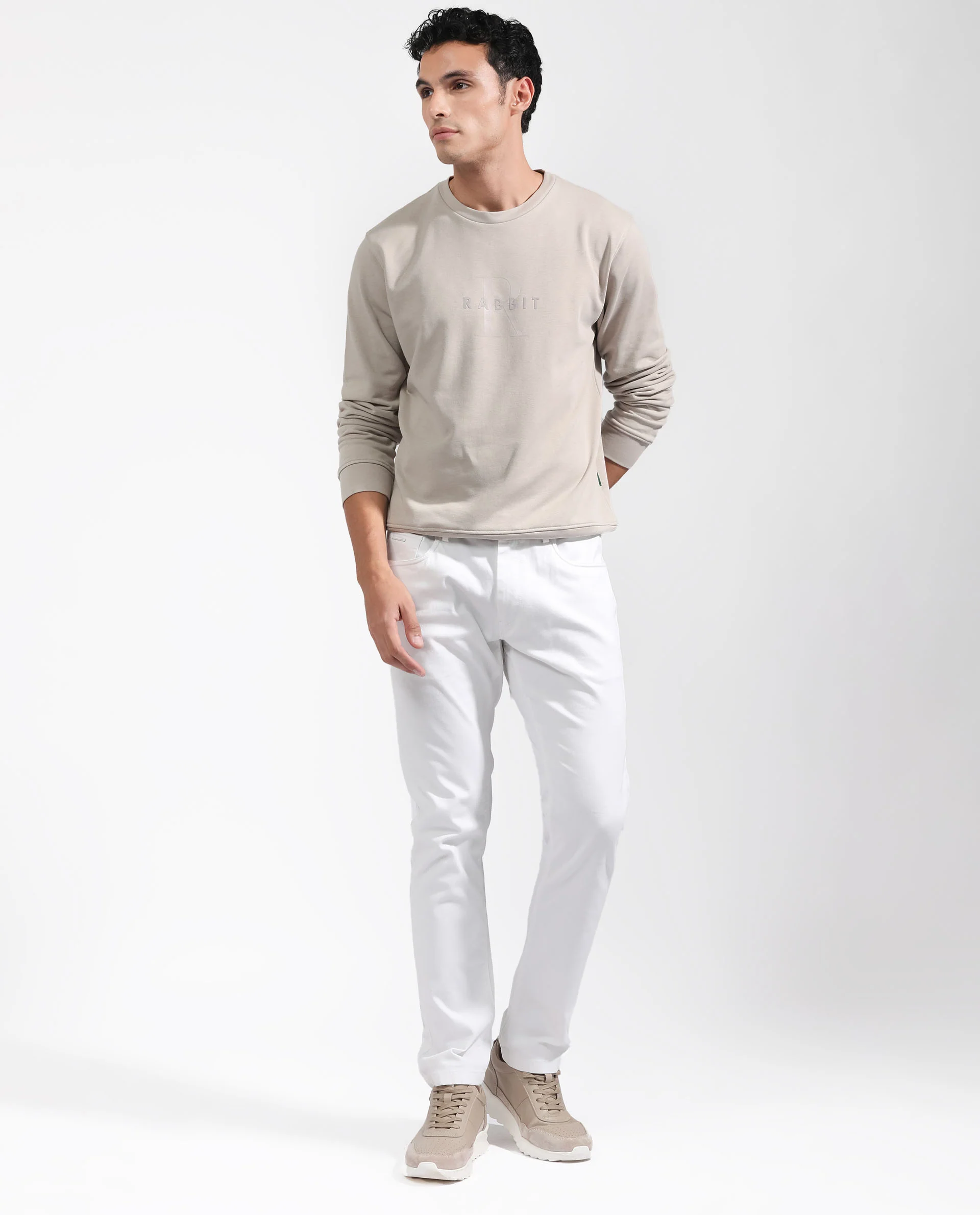 Rare Rabbit Men's Perez Beige Cotton Graphic Print Relaxed Fit Full Sleeve Crew Neck Sweatshirt - Image 3