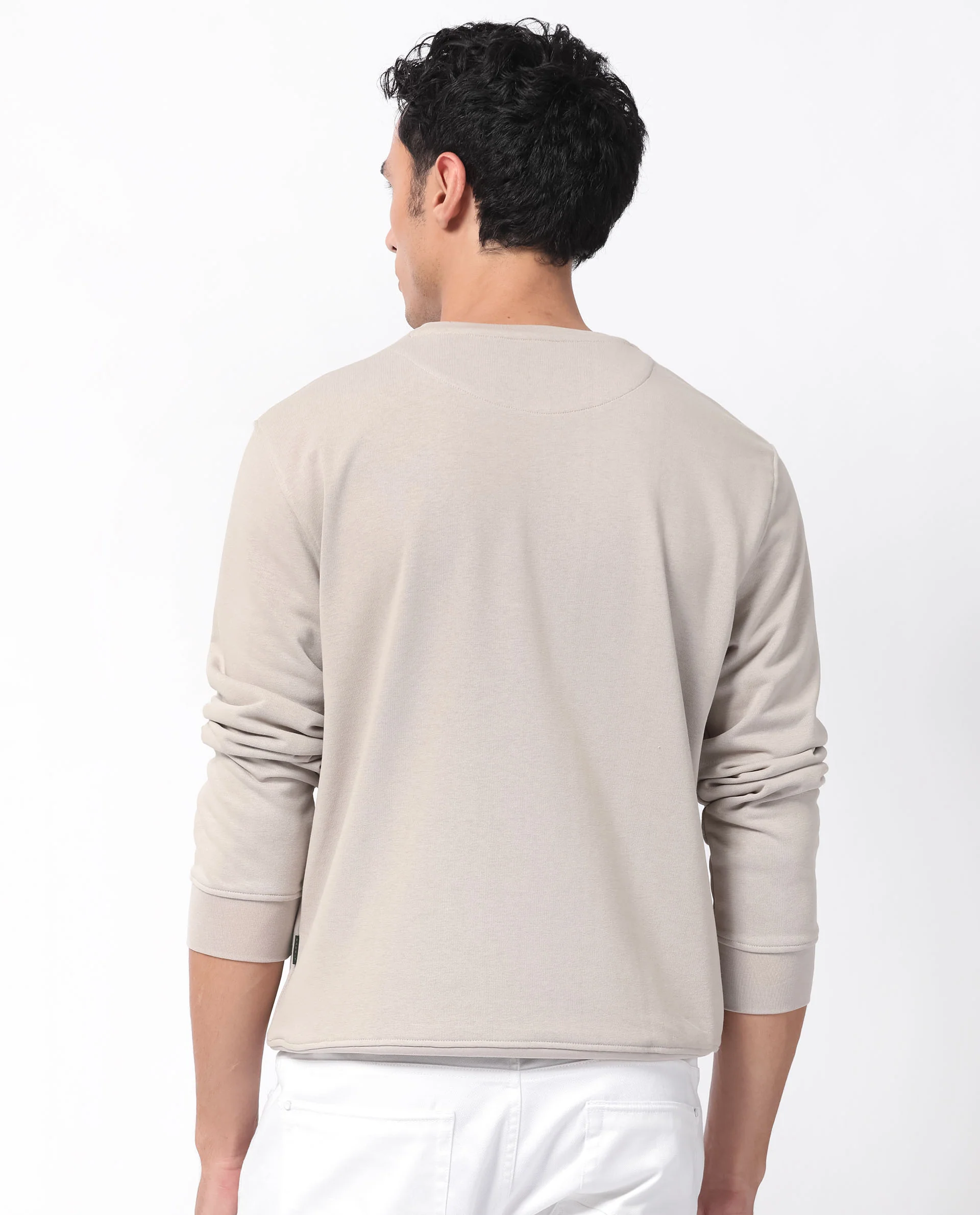 Rare Rabbit Men's Perez Beige Cotton Graphic Print Relaxed Fit Full Sleeve Crew Neck Sweatshirt - Image 4