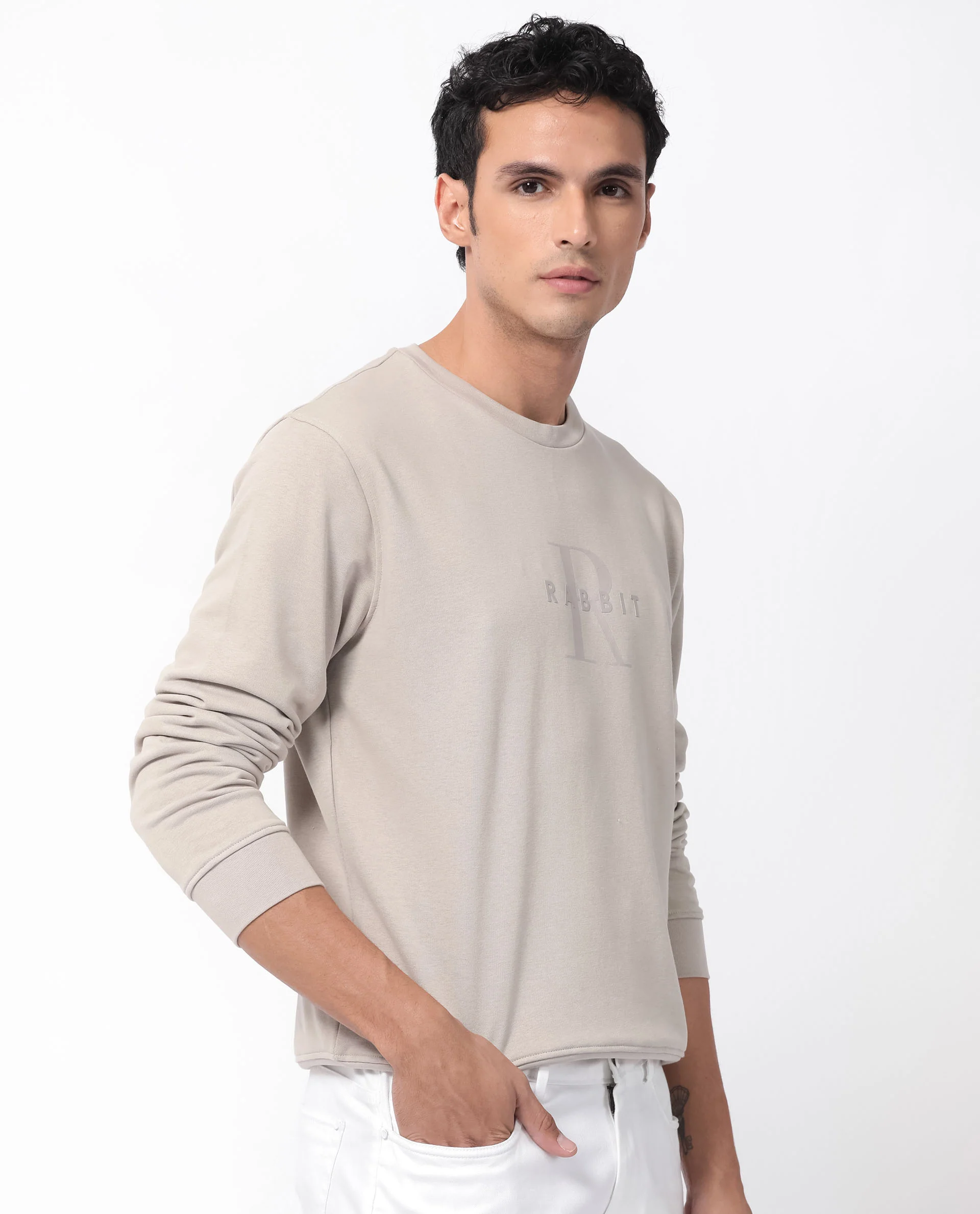 Rare Rabbit Men's Perez Beige Cotton Graphic Print Relaxed Fit Full Sleeve Crew Neck Sweatshirt - Image 6