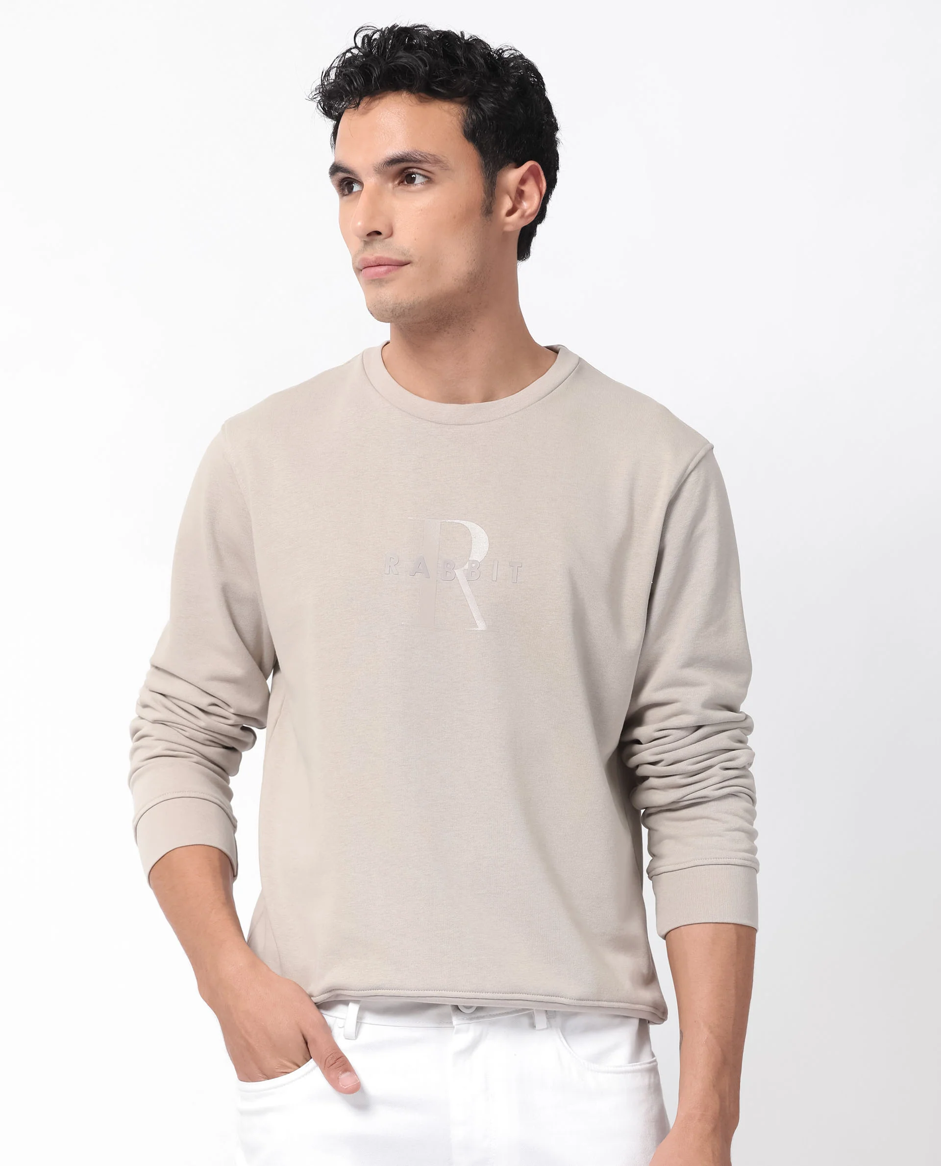 Rare Rabbit Men's Perez Beige Cotton Graphic Print Relaxed Fit Full Sleeve Crew Neck Sweatshirt - Image 7