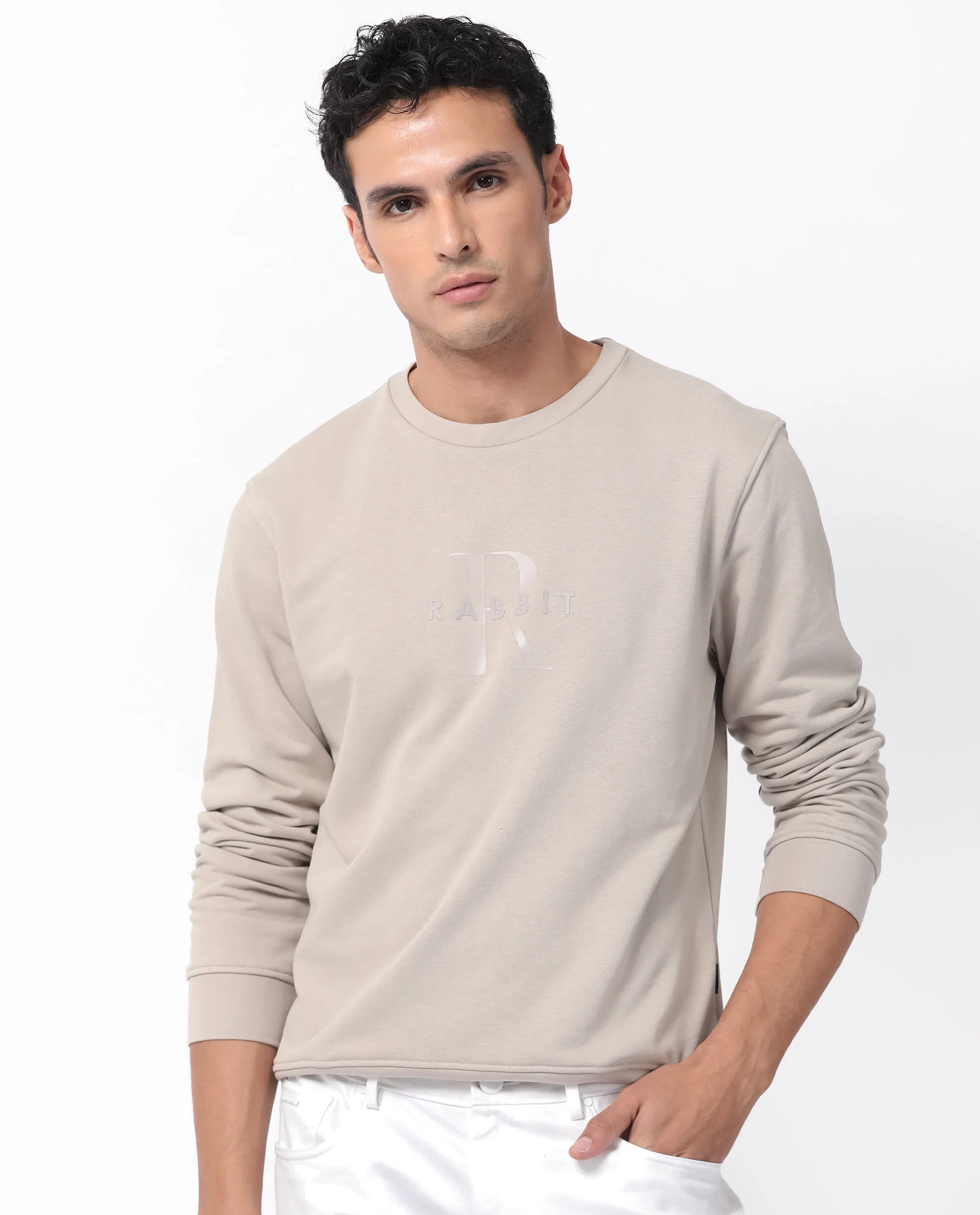 Rare Rabbit Men's Perez Beige Cotton Graphic Print Relaxed Fit Full Sleeve Crew Neck Sweatshirt - Image 8