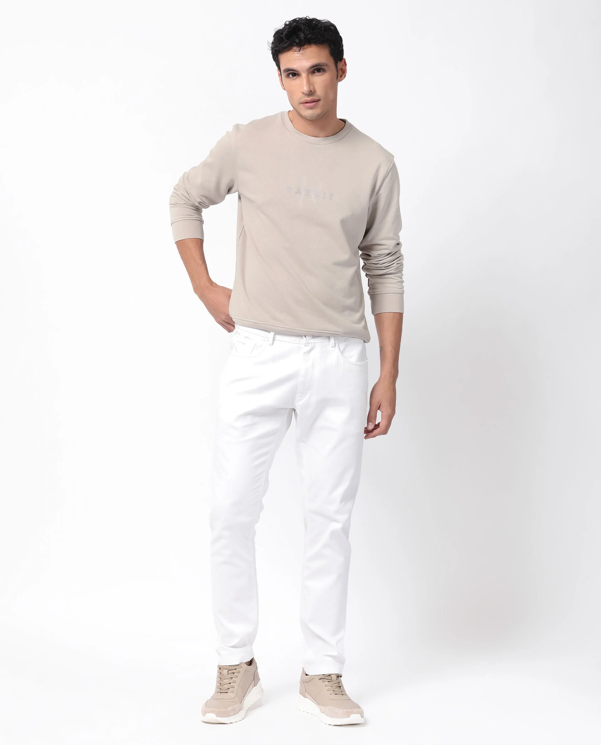 Rare Rabbit Men's Perez Beige Cotton Graphic Print Relaxed Fit Full Sleeve Crew Neck Sweatshirt - Image 9