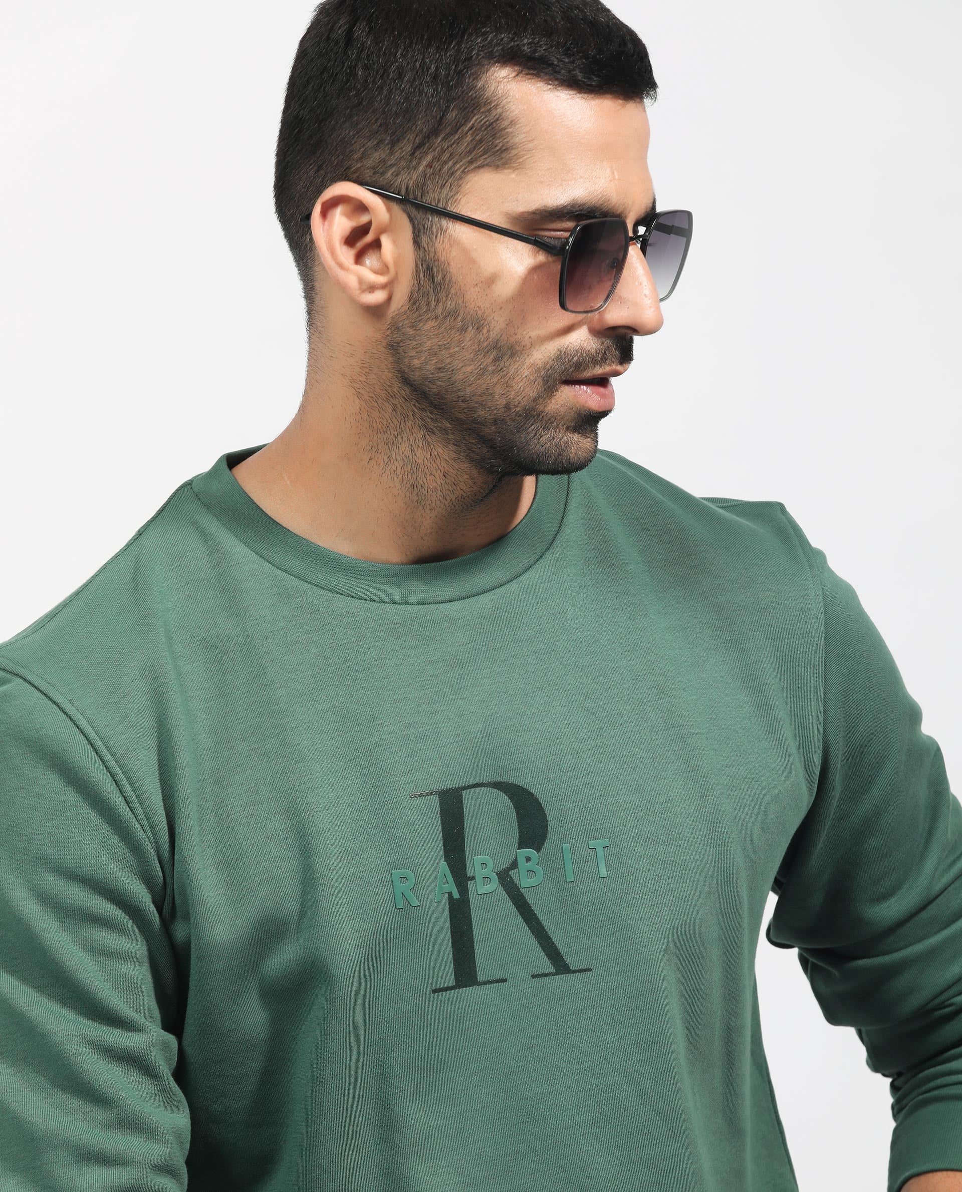 Rare Rabbit Men's Perez Green Cotton Graphic Print Relaxed Fit Full Sleeve Crew Neck Sweatshirt - Image 2