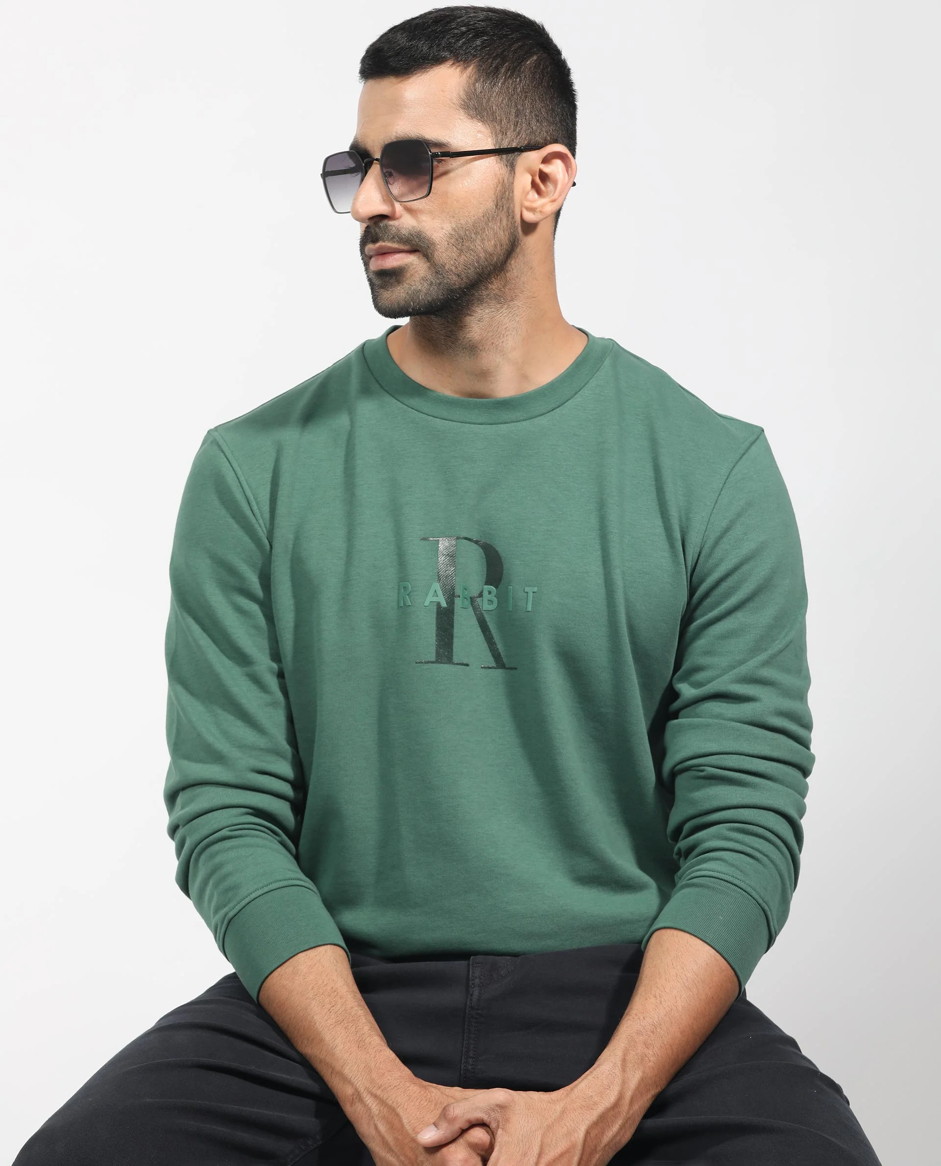 Rare Rabbit Men's Perez Green Cotton Graphic Print Relaxed Fit Full Sleeve Crew Neck Sweatshirt - Image 3