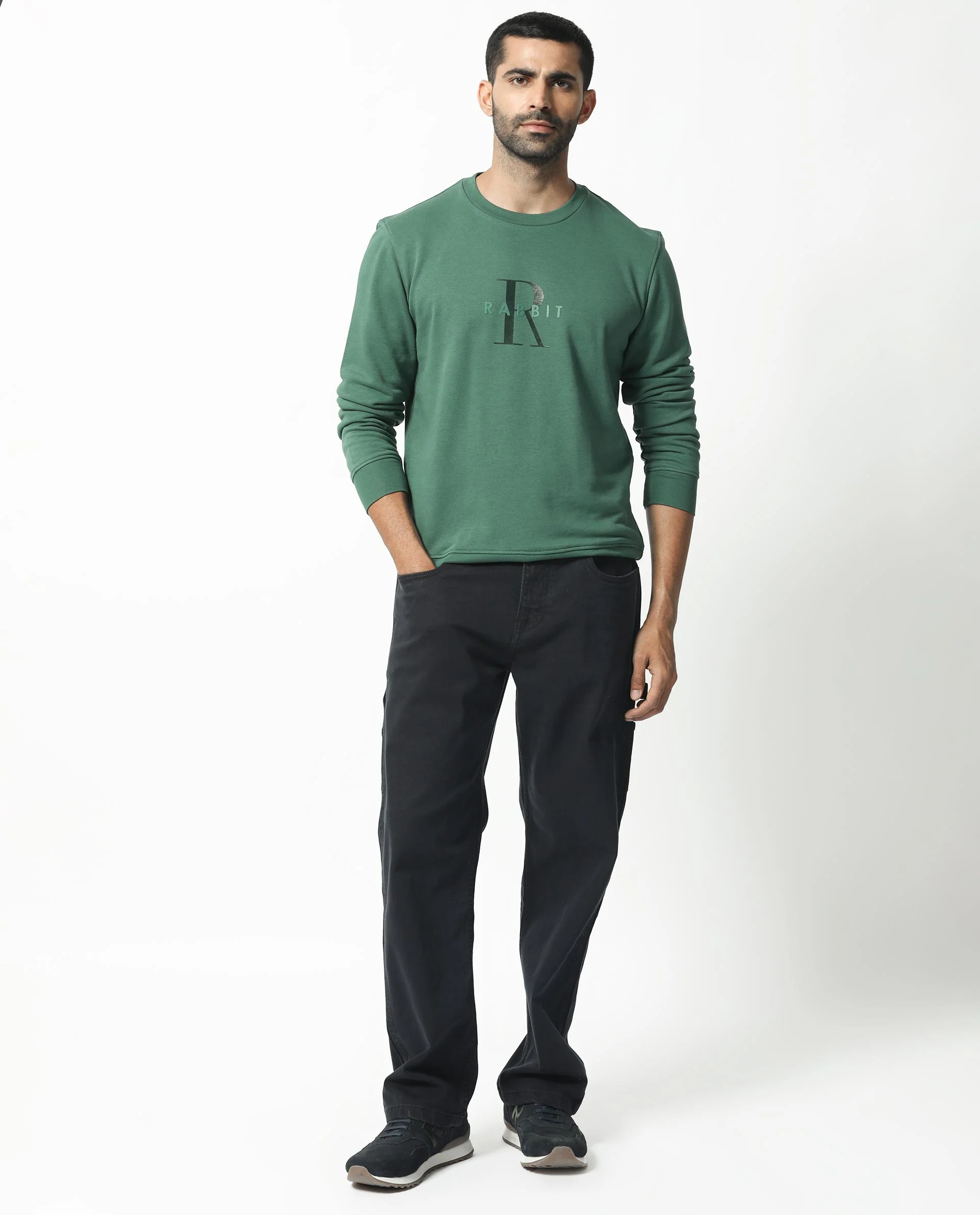 Rare Rabbit Men's Perez Green Cotton Graphic Print Relaxed Fit Full Sleeve Crew Neck Sweatshirt - Image 4