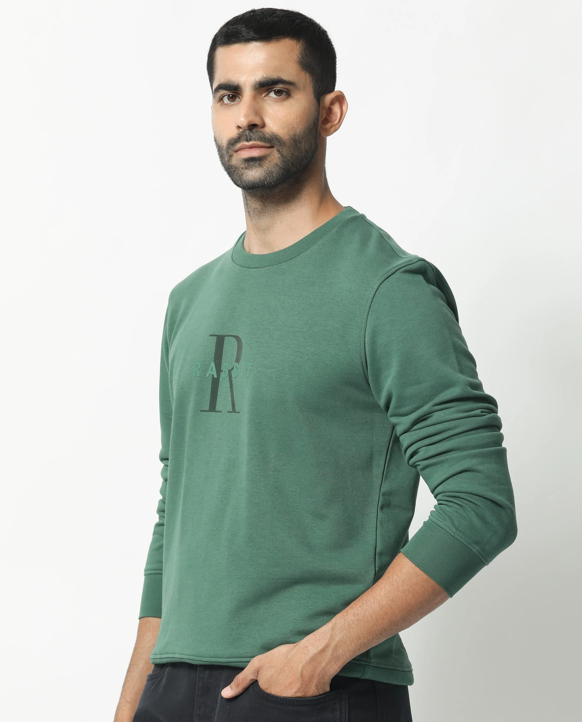 Rare Rabbit Men's Perez Green Cotton Graphic Print Relaxed Fit Full Sleeve Crew Neck Sweatshirt - Image 5