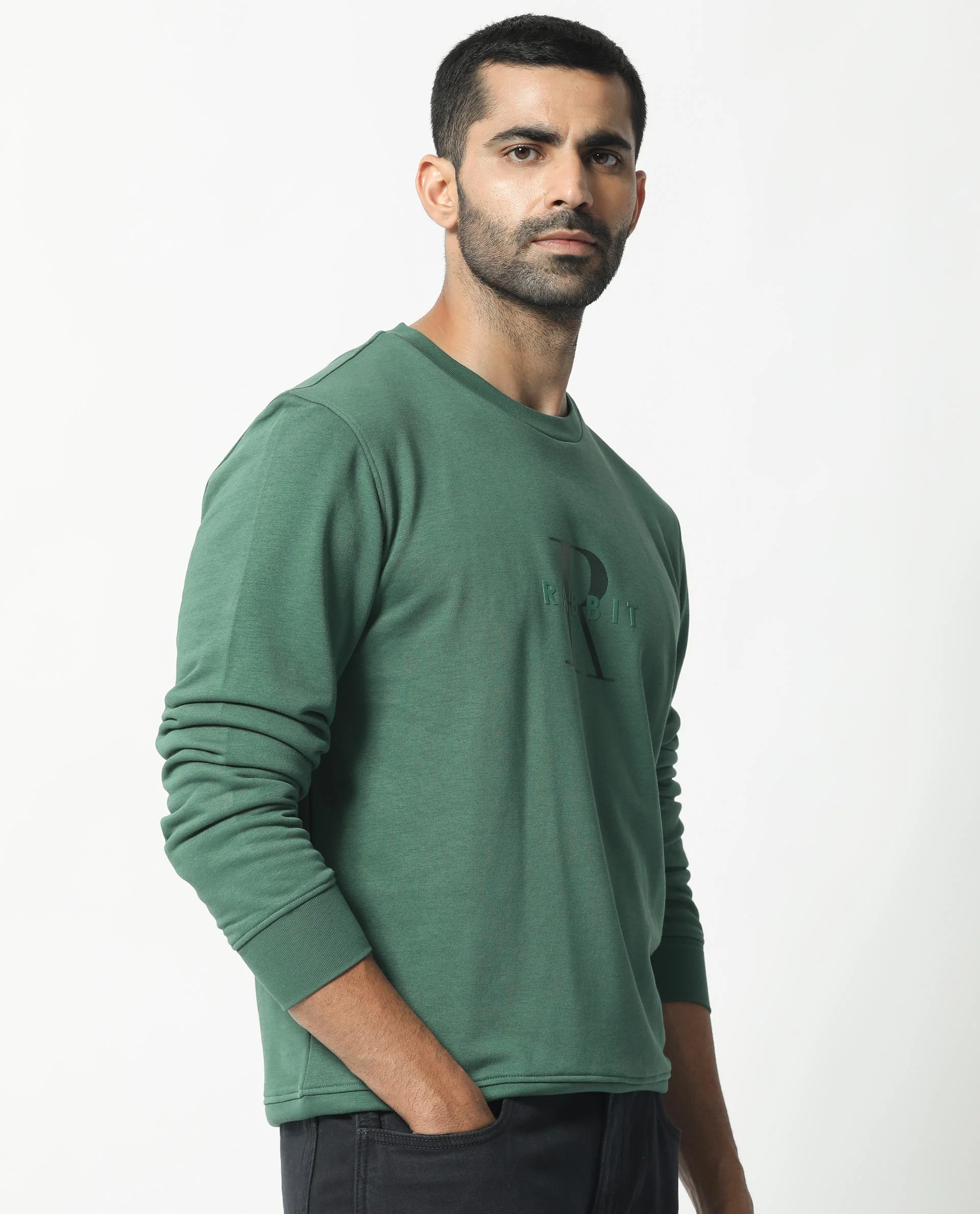 Rare Rabbit Men's Perez Green Cotton Graphic Print Relaxed Fit Full Sleeve Crew Neck Sweatshirt - Image 6