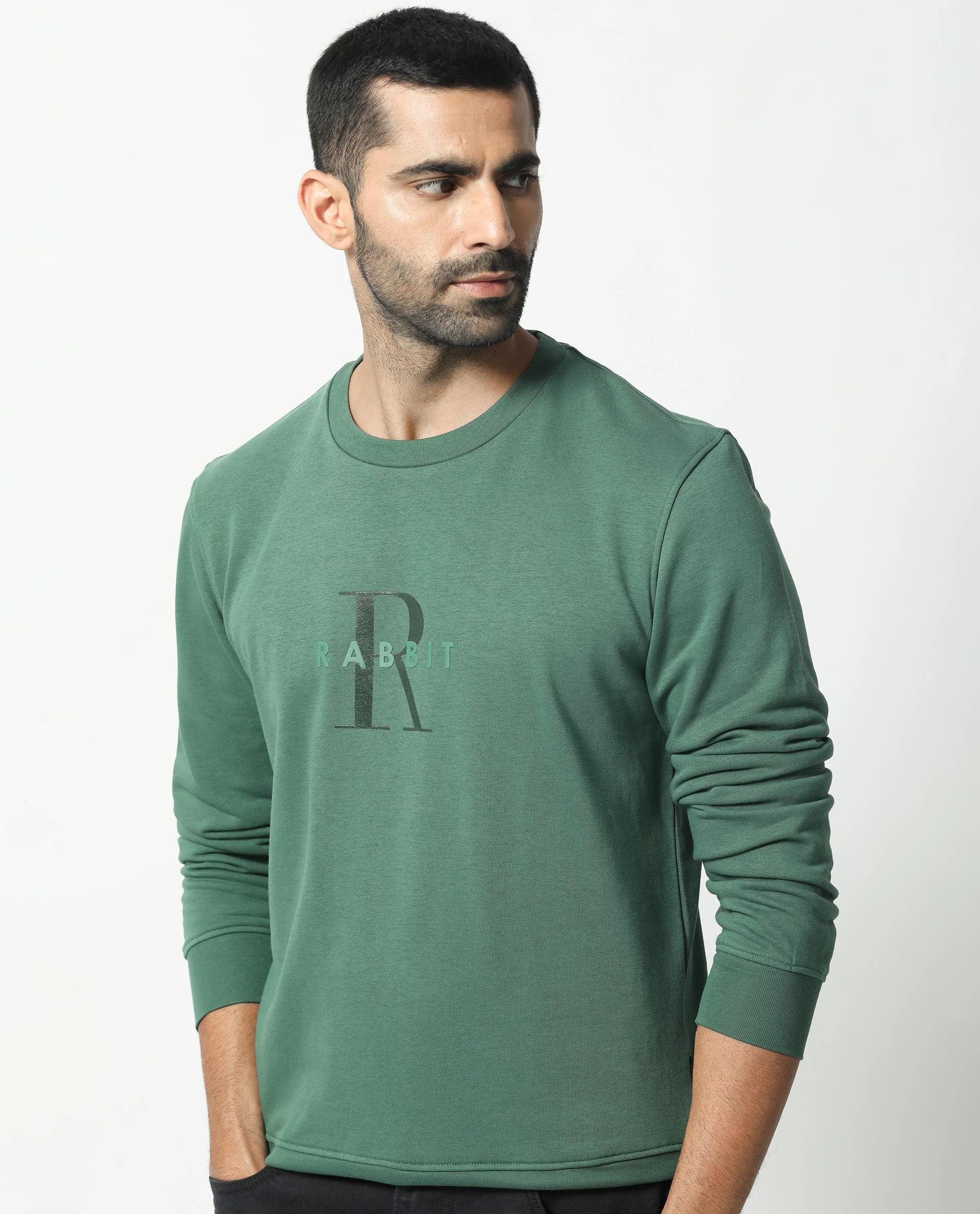Rare Rabbit Men's Perez Green Cotton Graphic Print Relaxed Fit Full Sleeve Crew Neck Sweatshirt - Image 7