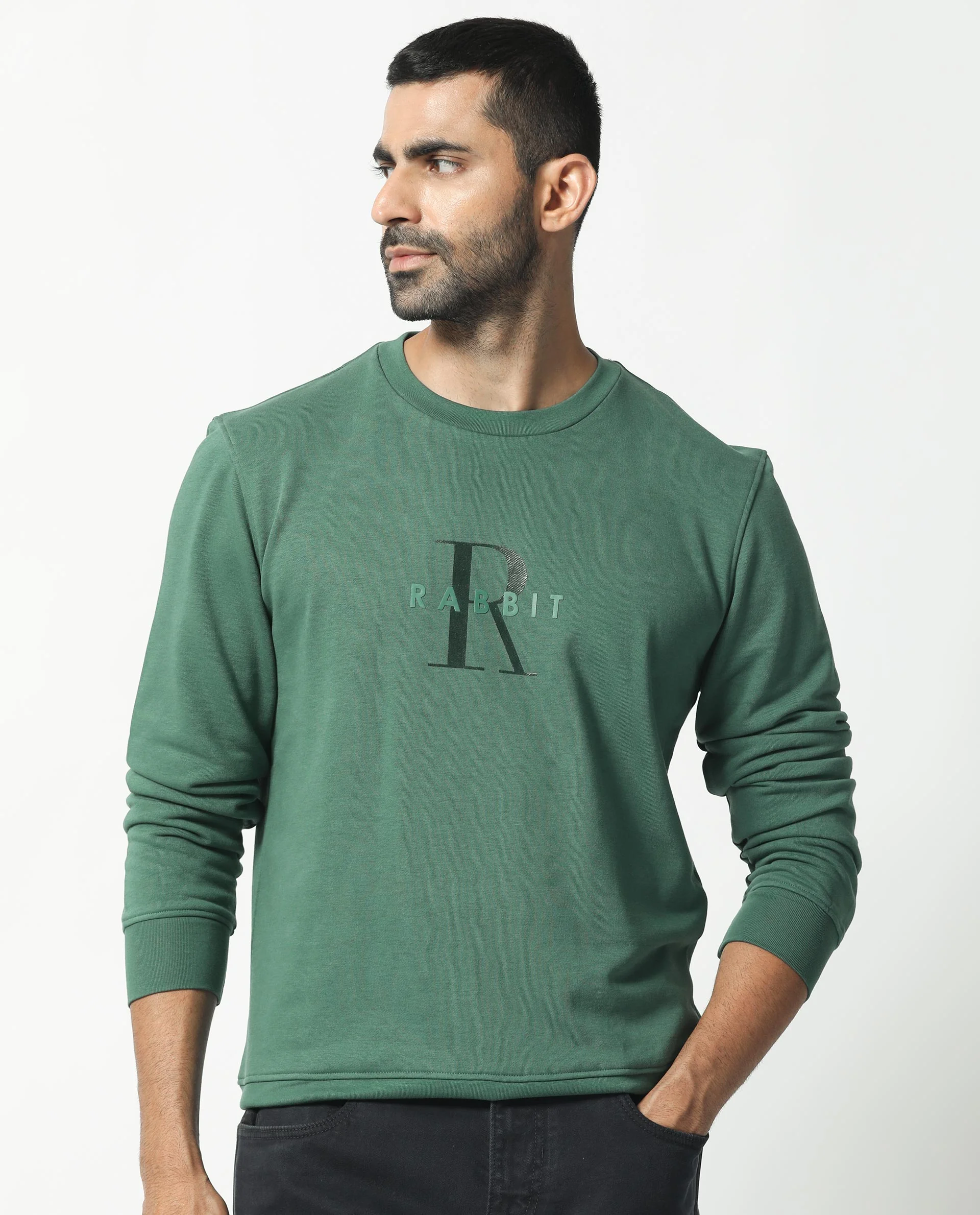 Rare Rabbit Men's Perez Green Cotton Graphic Print Relaxed Fit Full Sleeve Crew Neck Sweatshirt - Image 8