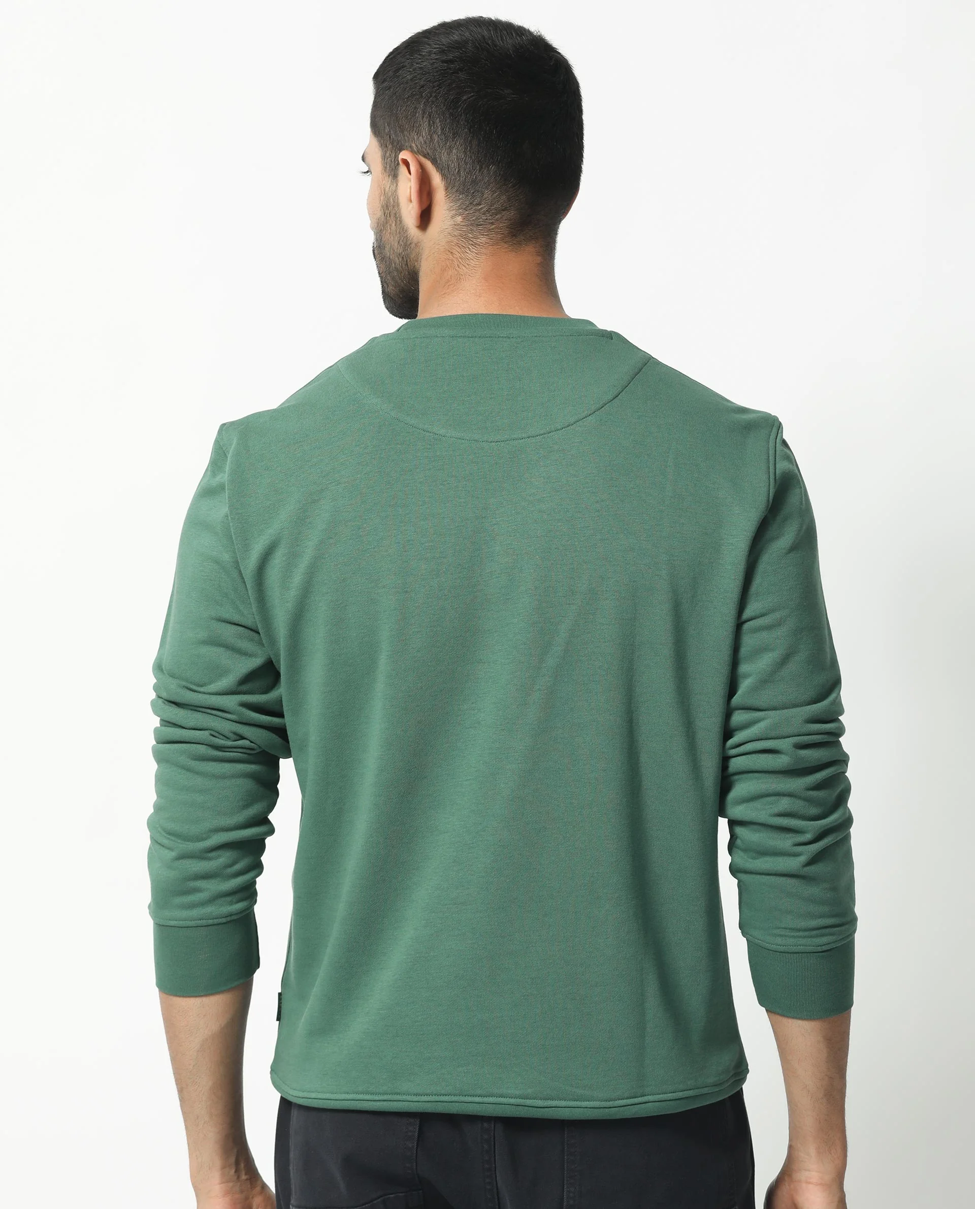 Rare Rabbit Men's Perez Green Cotton Graphic Print Relaxed Fit Full Sleeve Crew Neck Sweatshirt - Image 9