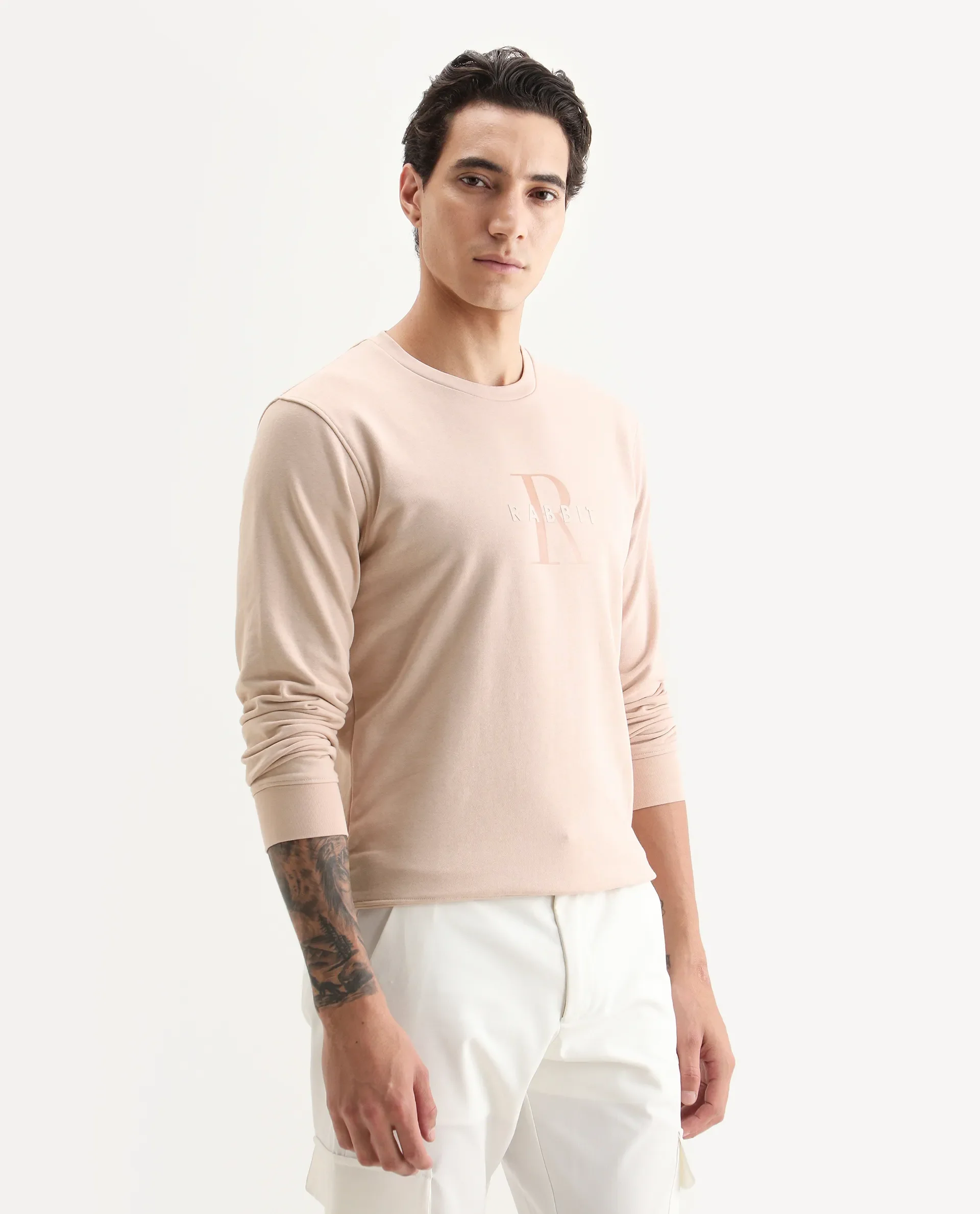 Rare Rabbit Men's Perez Peach Cotton Graphic Print Relaxed Fit Full Sleeve Crew Neck Sweatshirt - Image 6