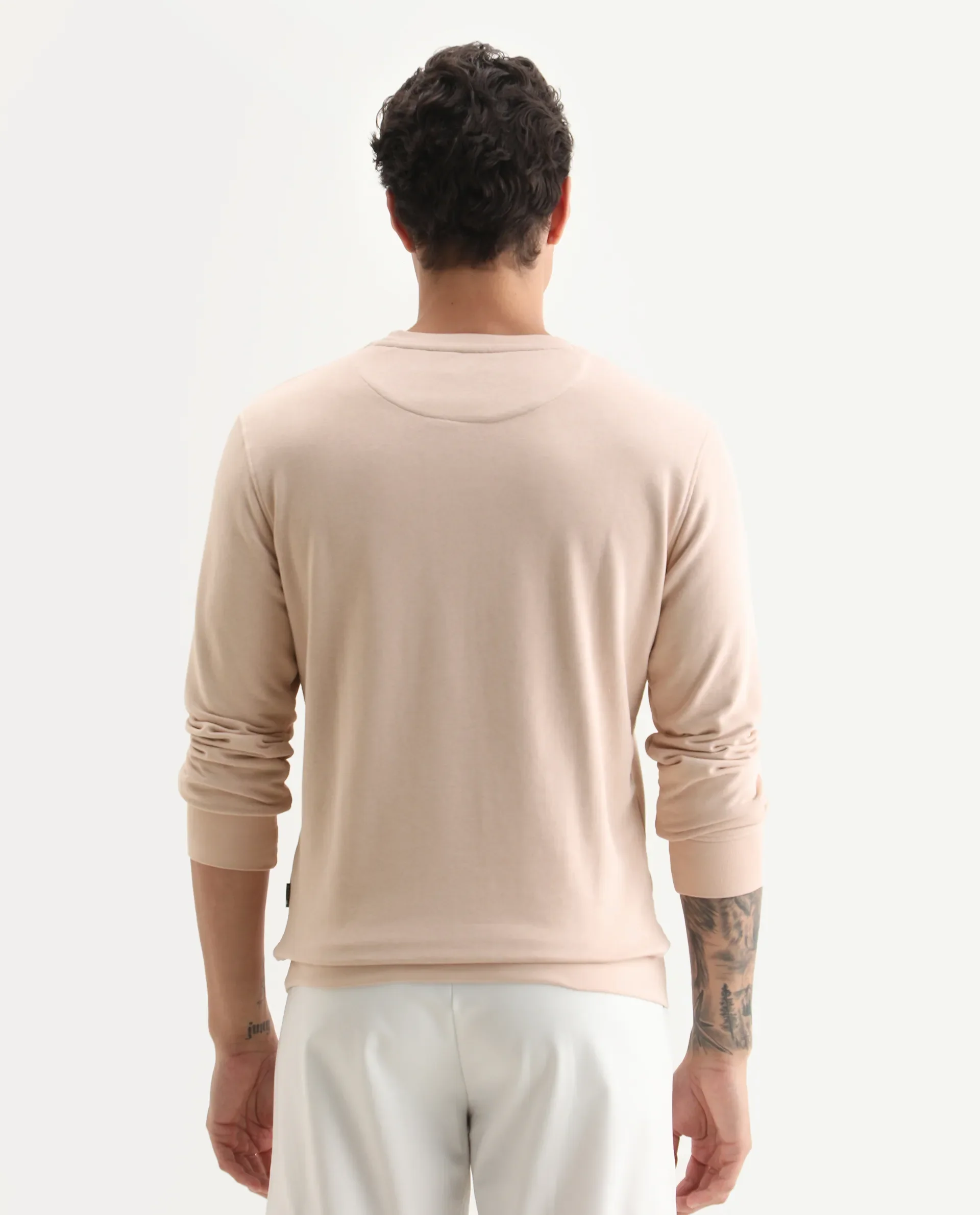 Rare Rabbit Men's Perez Peach Cotton Graphic Print Relaxed Fit Full Sleeve Crew Neck Sweatshirt - Image 7