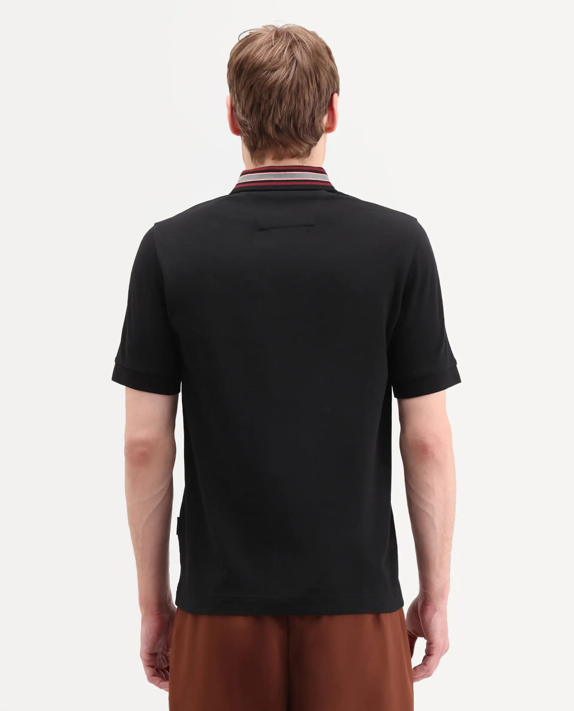 Rare Rabbit Men's Peri Black Cotton Blend Fabric Half Sleeve Spread Collar Regular Fit Plain Polo - Image 7