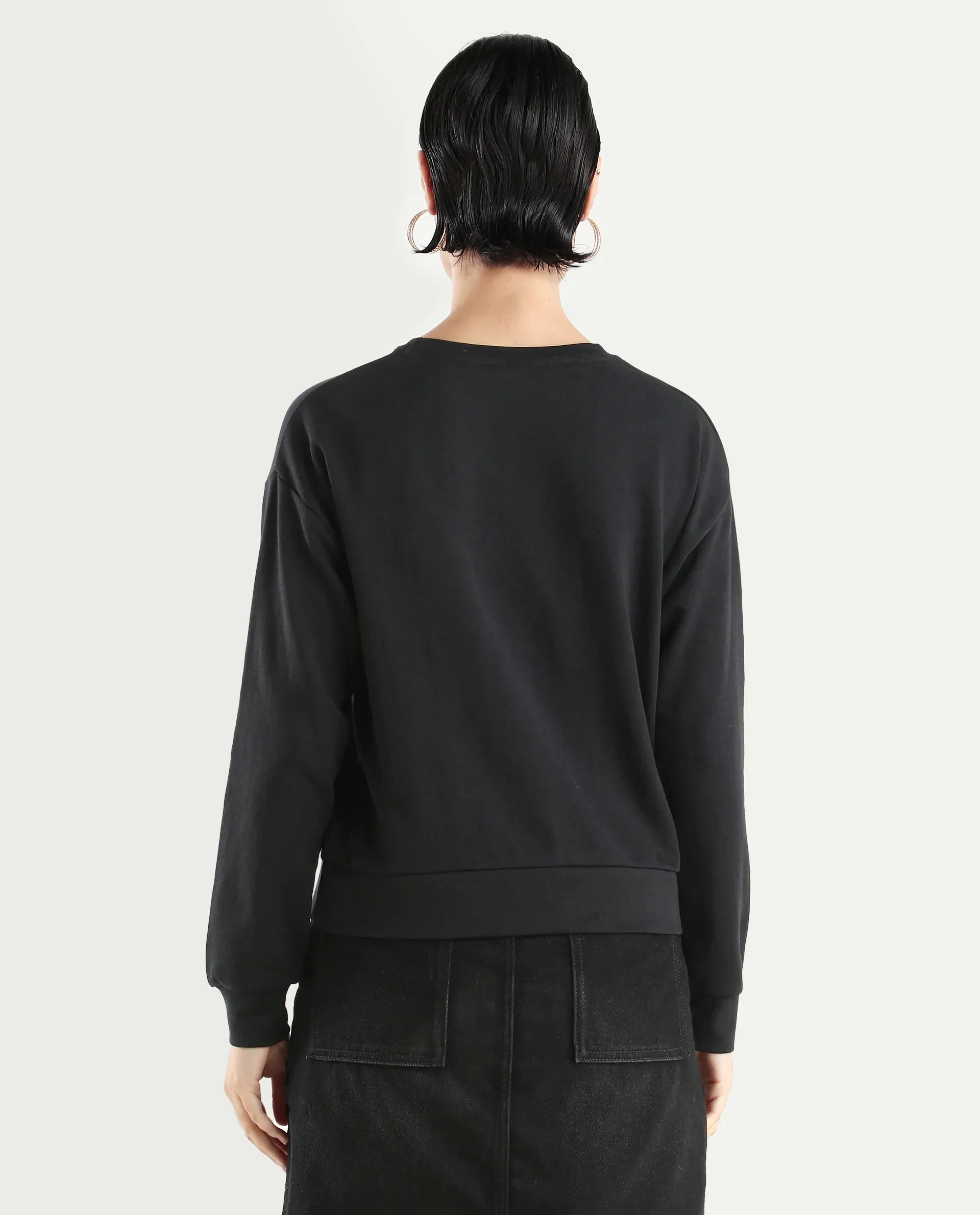 Rareism Women's Perio Black Cotton Blend Crew Neck Graphic Print Regular Fit Sweatshirt - Image 7