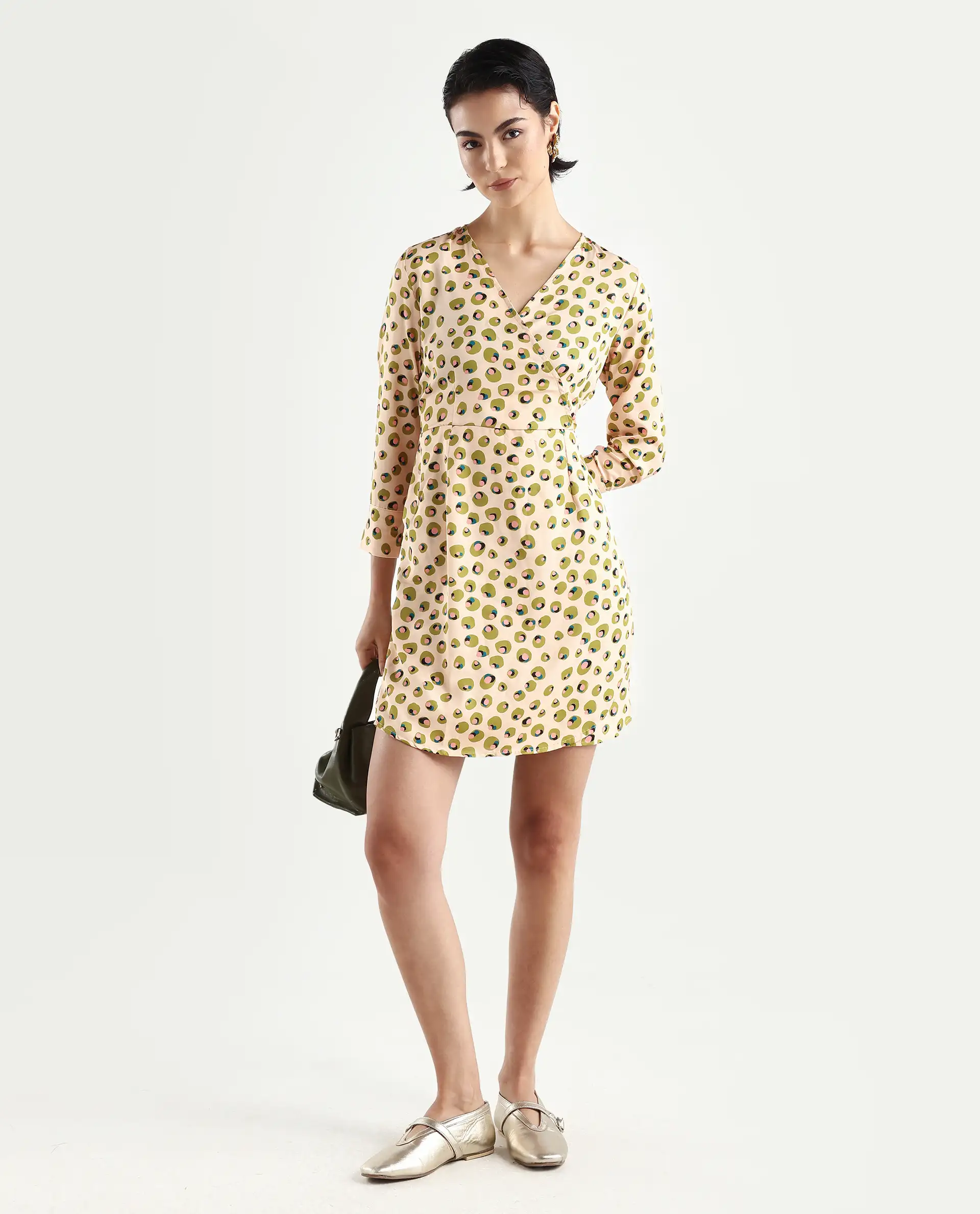 Rareism Women's Perk Peach Collarless Abstract Print Knee Length Regular Fit Dress - Image 2