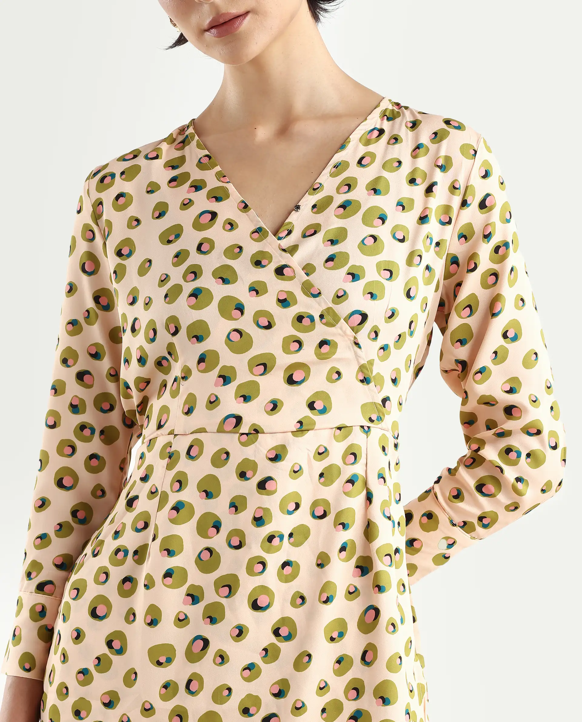 Rareism Women's Perk Peach Collarless Abstract Print Knee Length Regular Fit Dress - Image 4