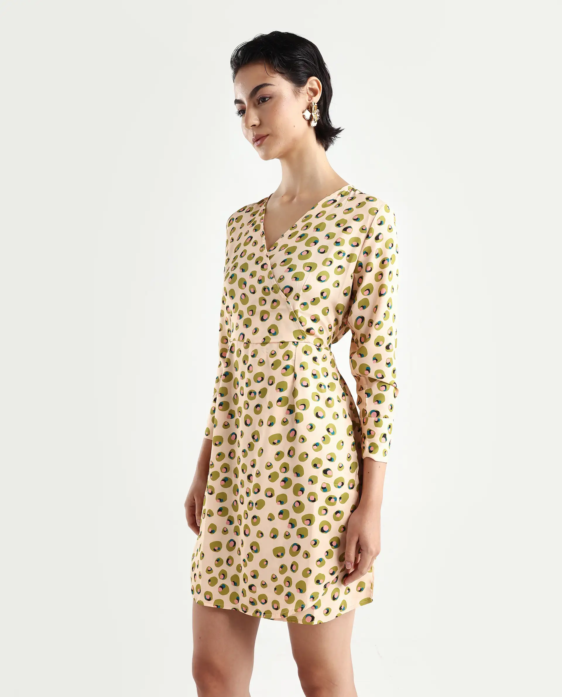 Rareism Women's Perk Peach Collarless Abstract Print Knee Length Regular Fit Dress - Image 5